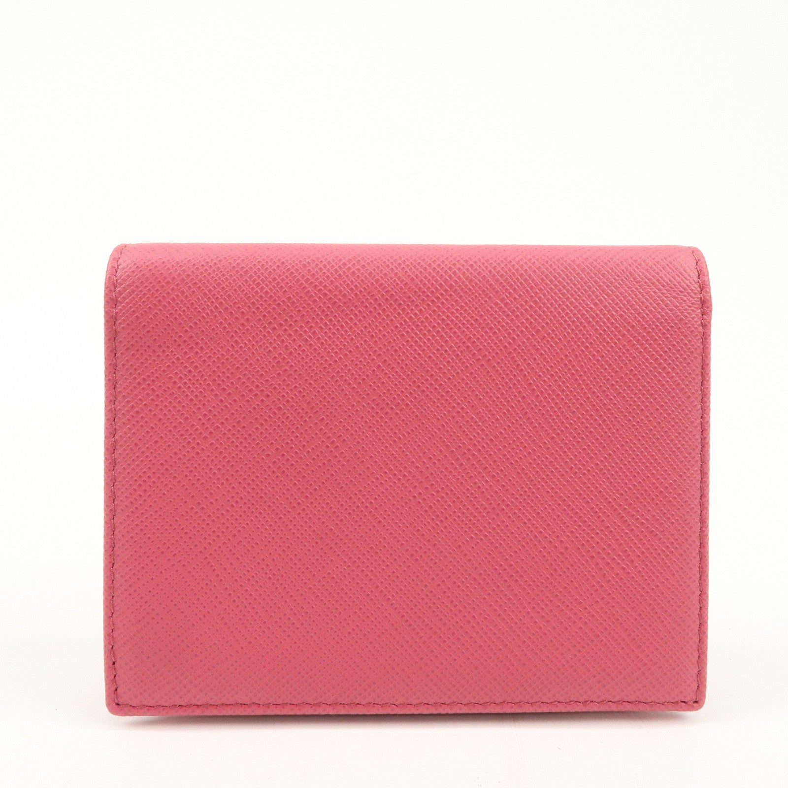 PRADA Logo Saffiano Leather Bi-Fold Wallet Pink 1MV204 Used