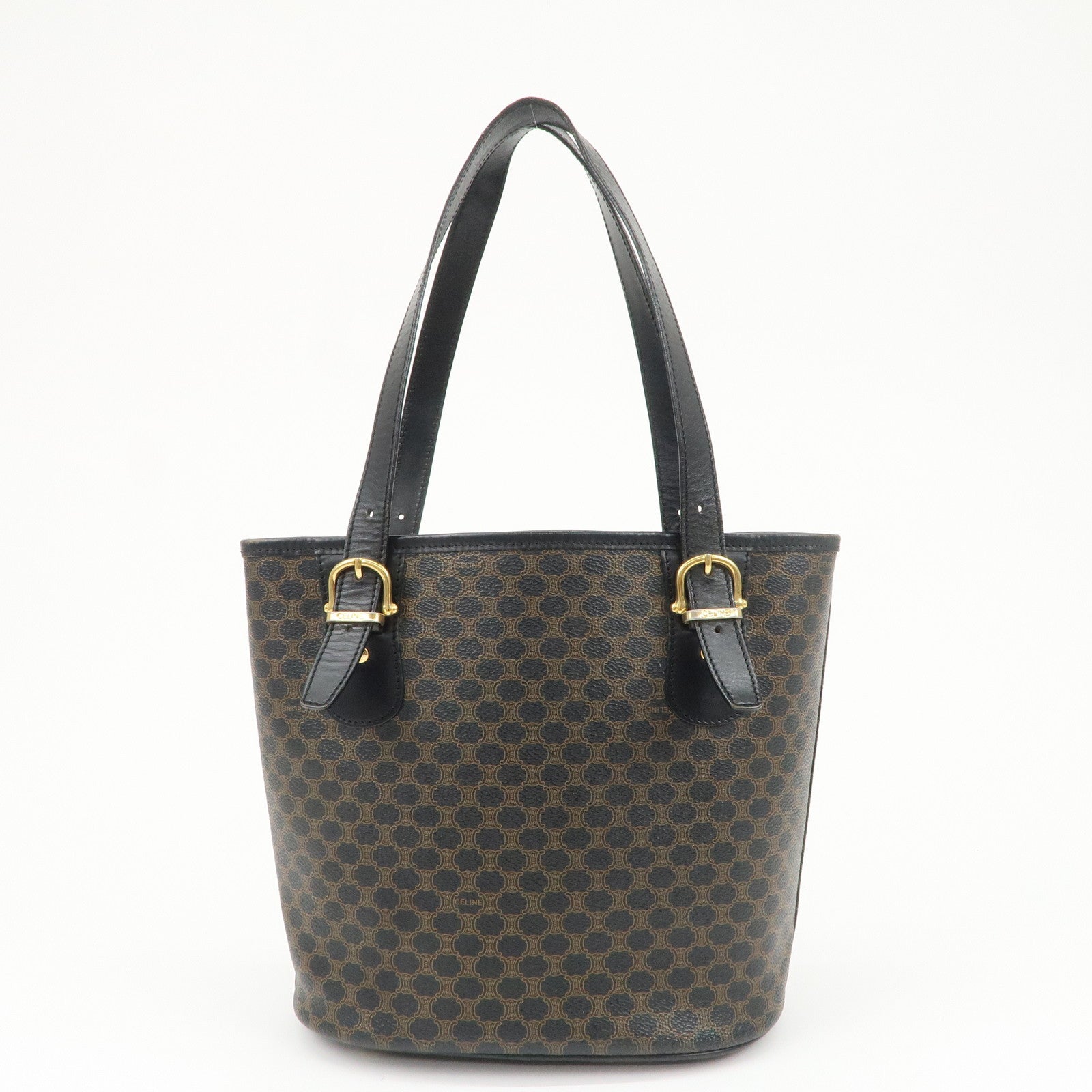 CELINE Macadam PVC Leather Tote Bag Shoulder Bag Black Brown Used