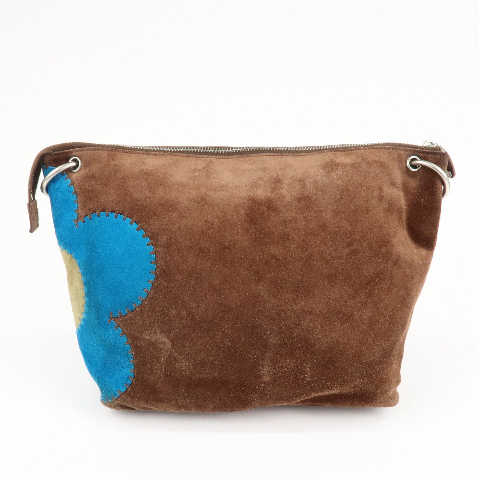 CELINE Suede Leather Shoulder Bag Macadam Engraved Flower Brown Used