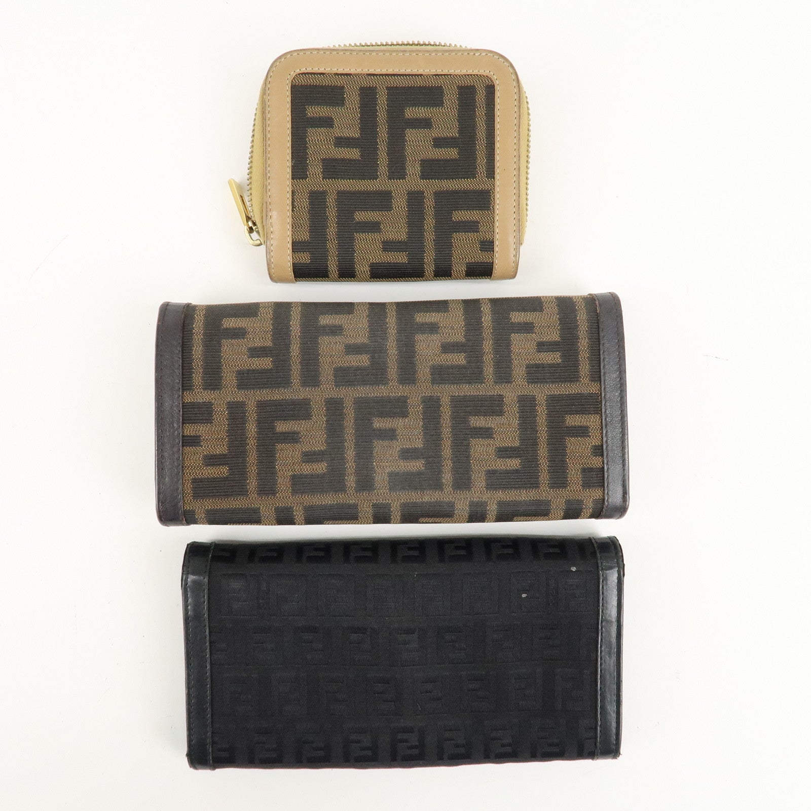 FENDI Zucca Zucchino Set of 3 Canvas Leather Wallet Used