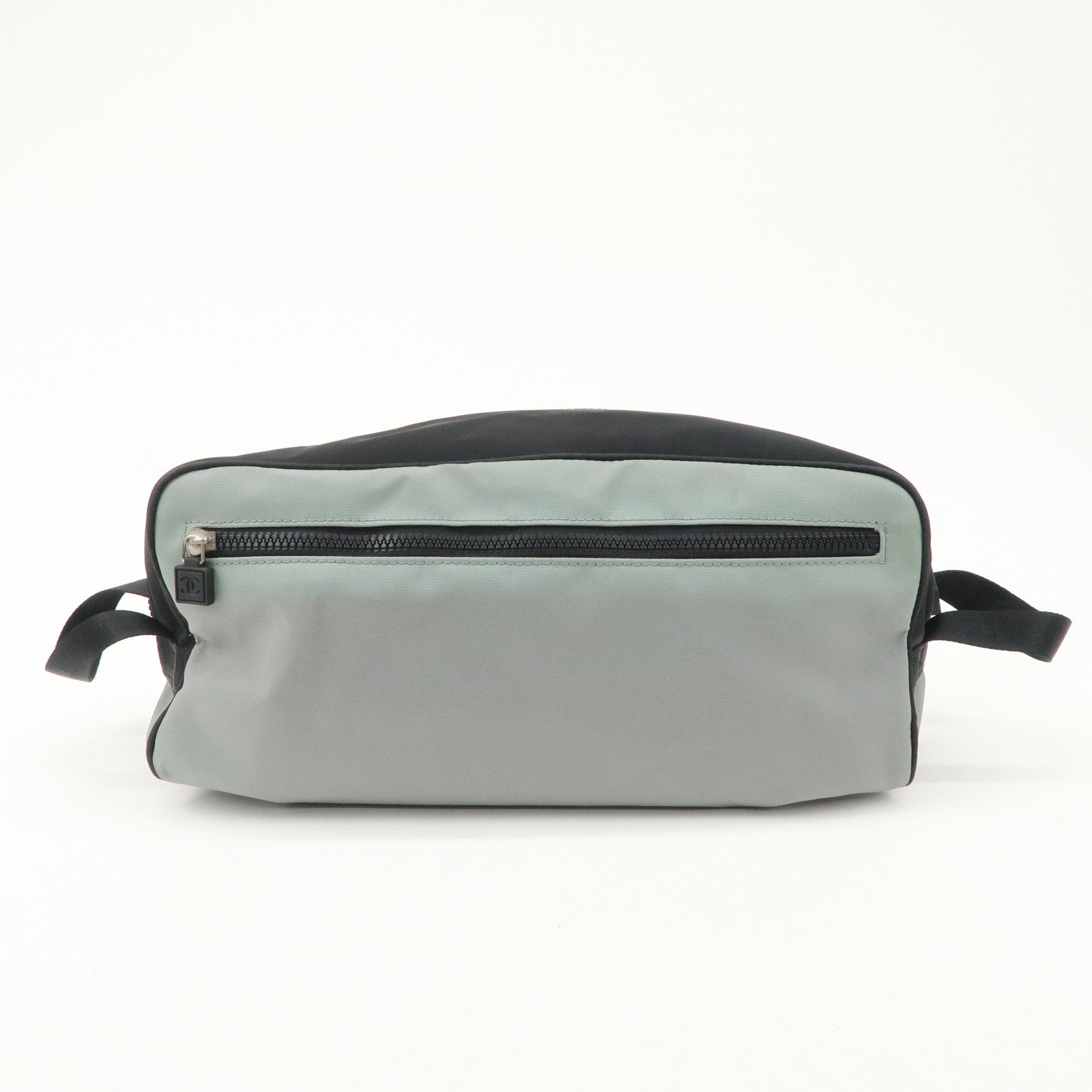 CHANEL Sportsline Nylon Canvas Shoes Bag Hand Bag Black Gray Used