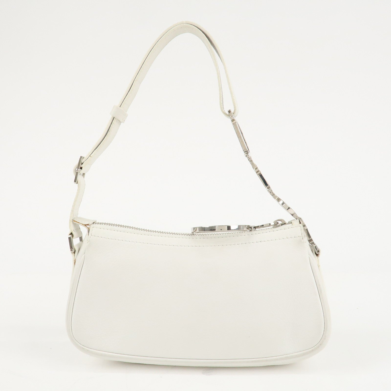 Christian Dior Canvas Leather Logo Charm Hand Bag White Used