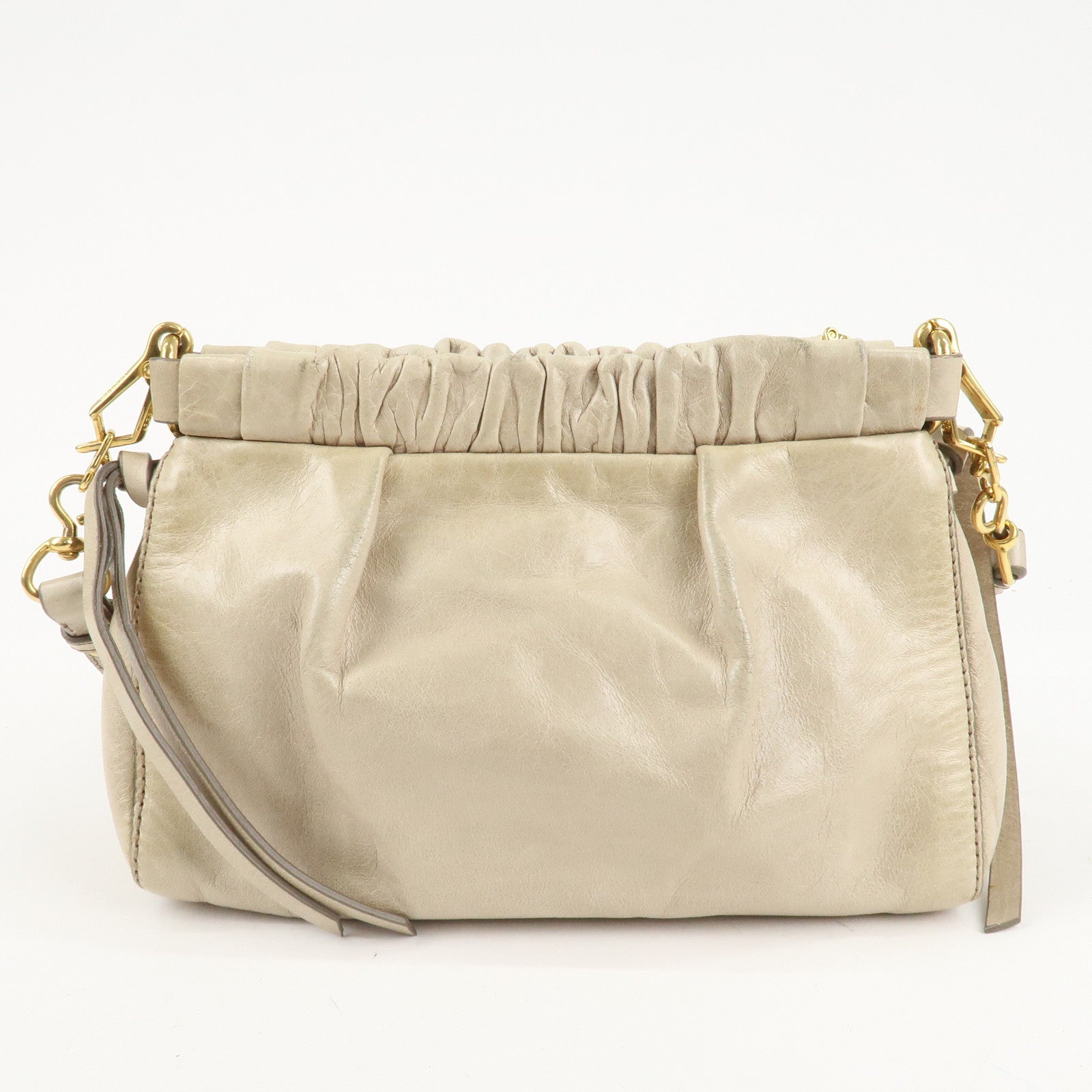 MIU MIU Leather Shoulder Bag Crossbody Bag Ivory Used