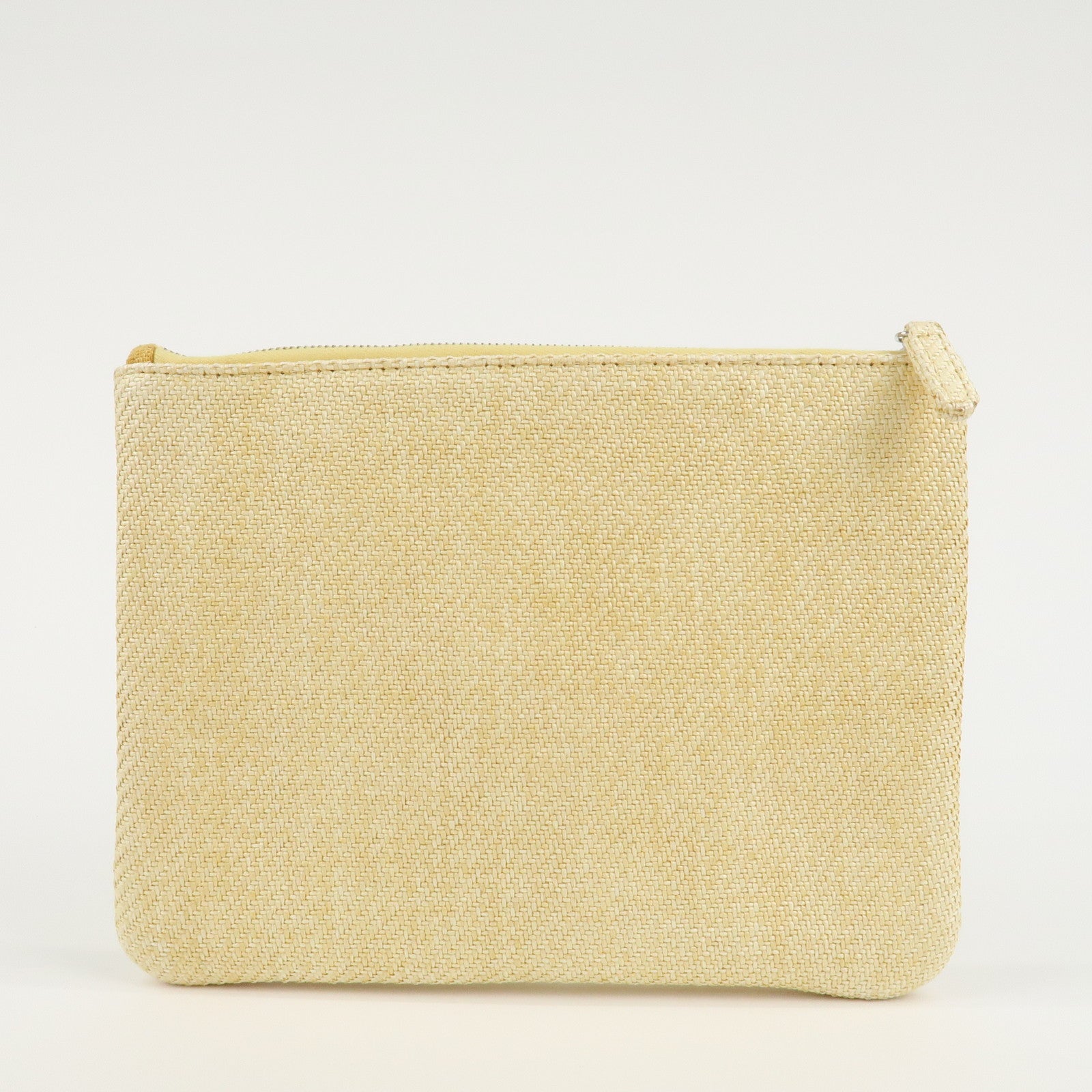 CHANEL Deauville Straw Clutch Bag Pouch Yellow A80117 Used