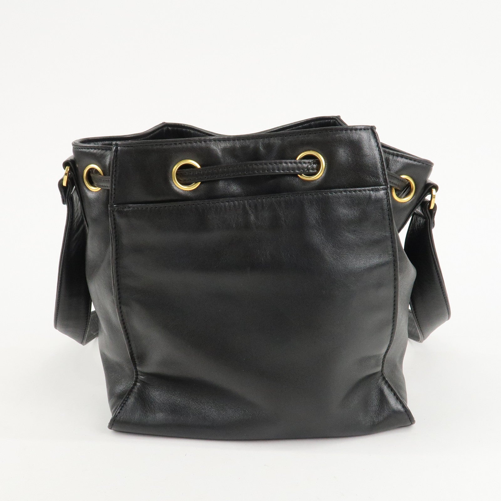 CHANEL COCO Mark Lamb Skin Stitch Shoulder Bag Black Gold Used