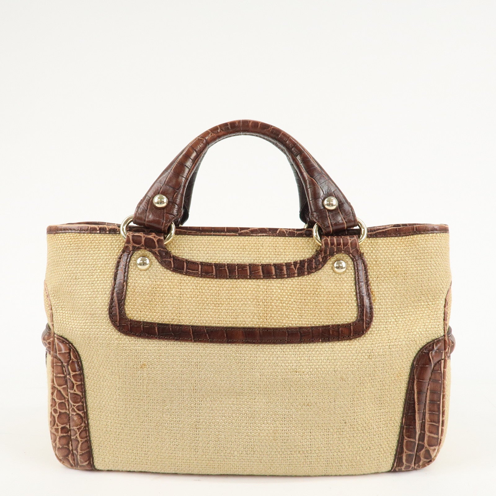 CELINE Straw Leather Boogie Bag Hand Bag Beige Brown Gold HDW Used