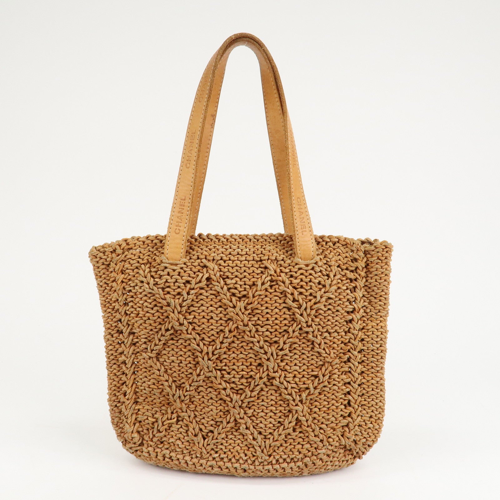 CHANEL Leather Braided Tote Bag Hand Bag Shoulder Bag Beige Used