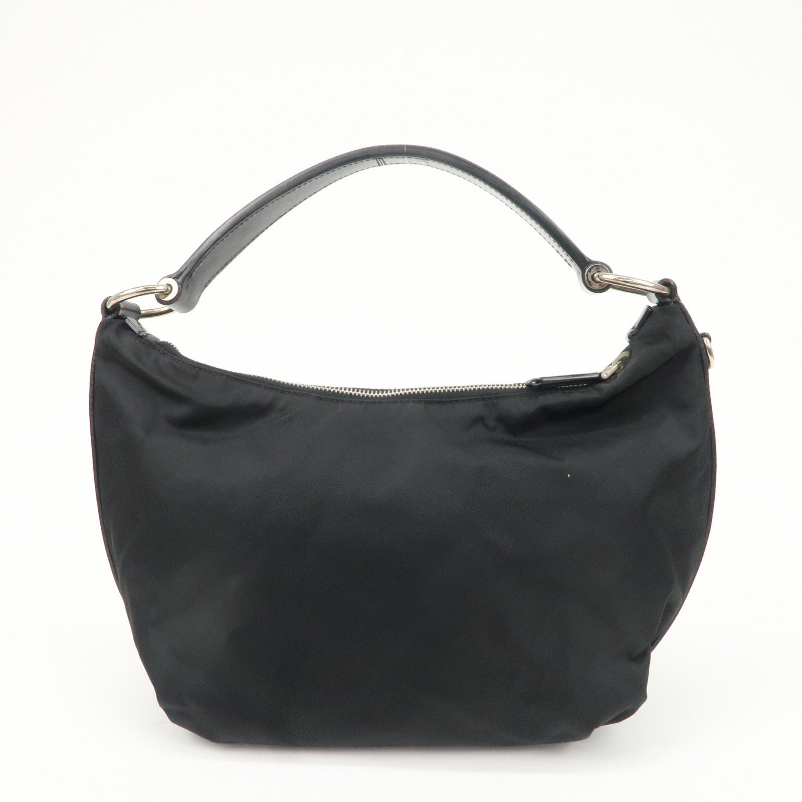 PRADA Nylon Leather Embroidery Shoulder Bag Hand Bag Black Used