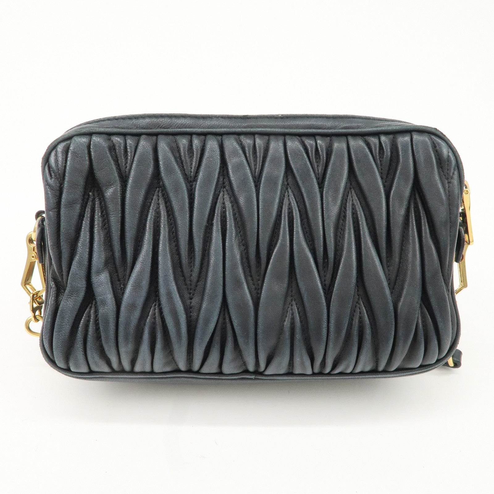 MIU MIU Matelasse Leather Shoulder Bag Black Used