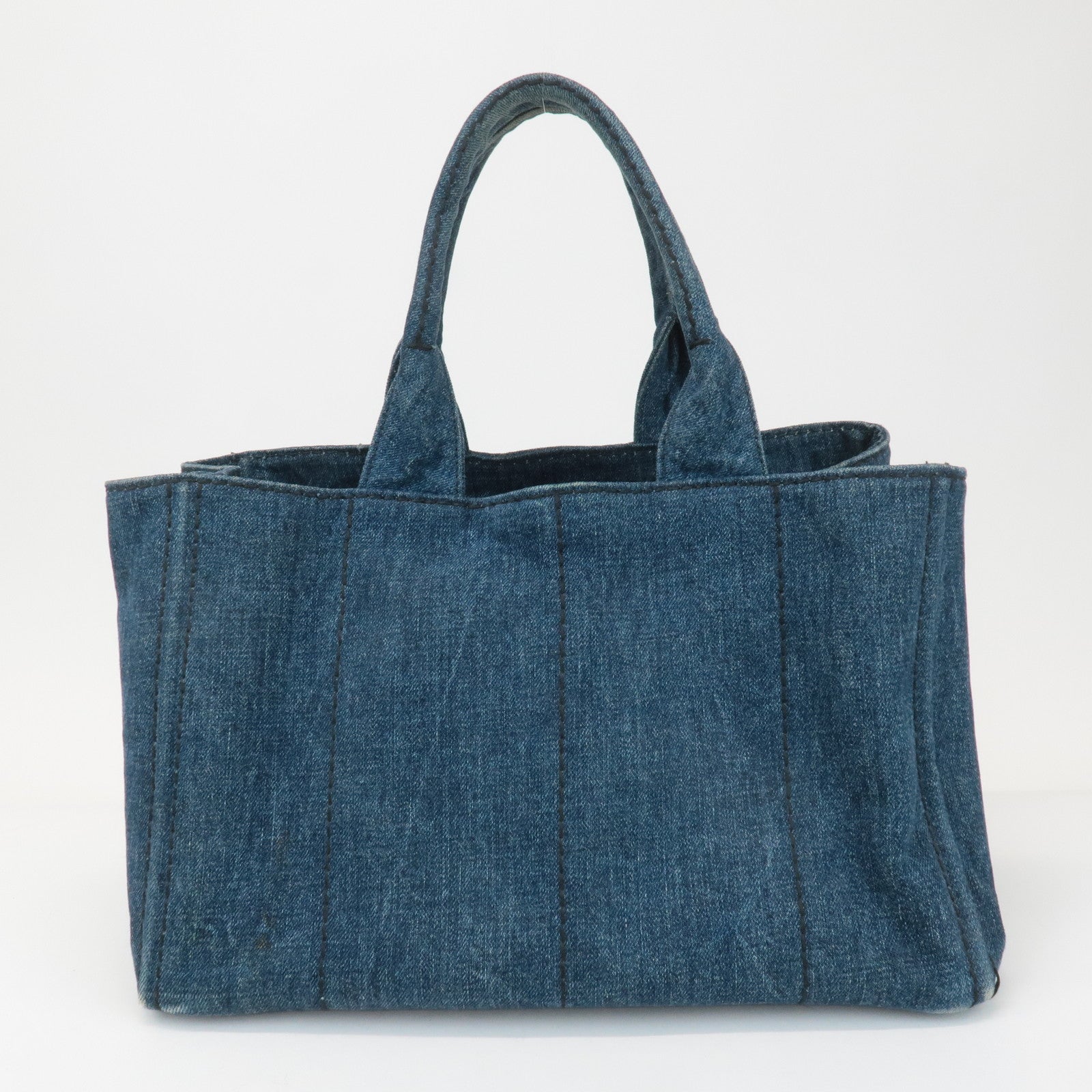 PRADA Canapa Large Canvas Tote Bag Hand Bag Denim Blue B1872B Used