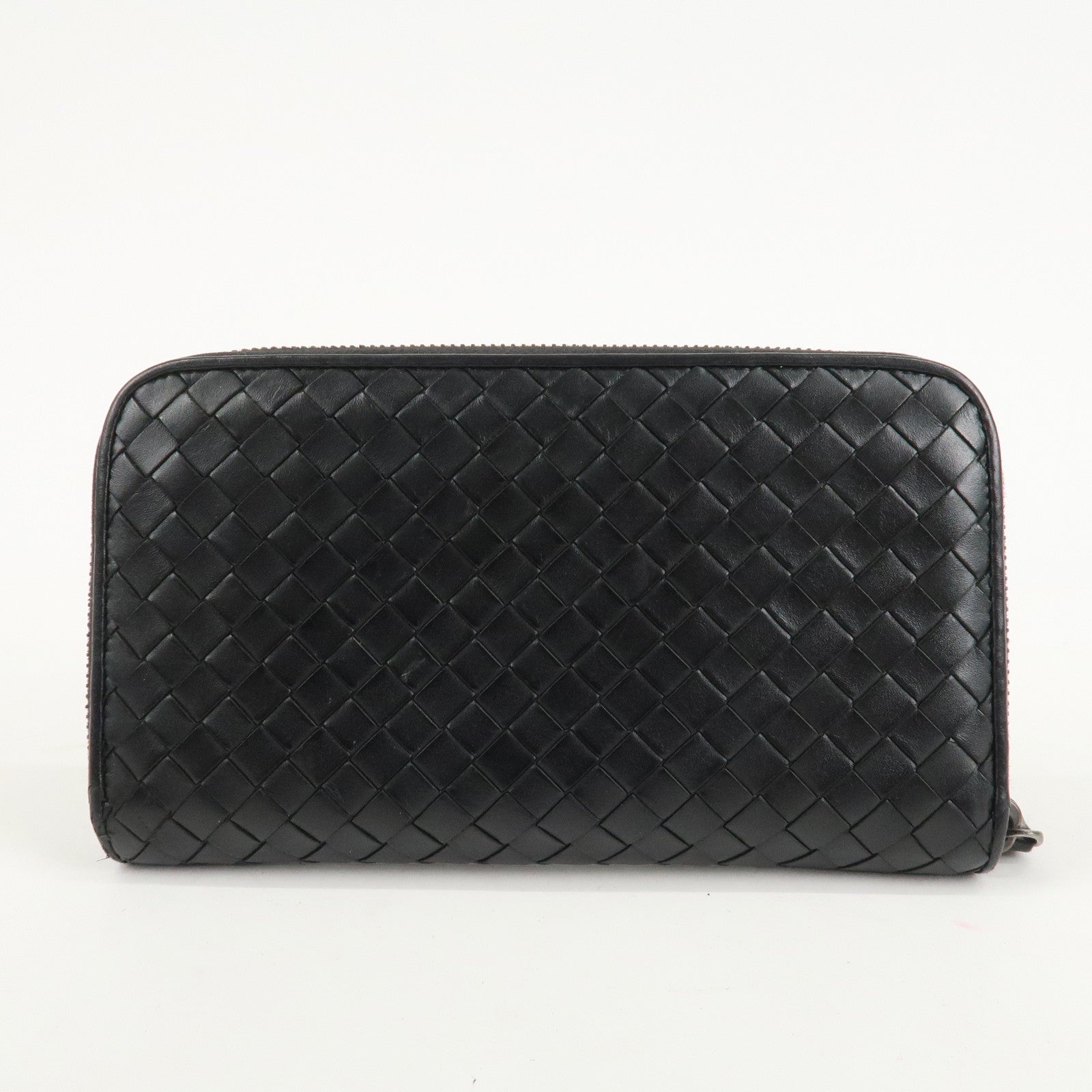 BOTTEGA VENETA Intrecciato Leather Zippy Around Long Wallet Black Used