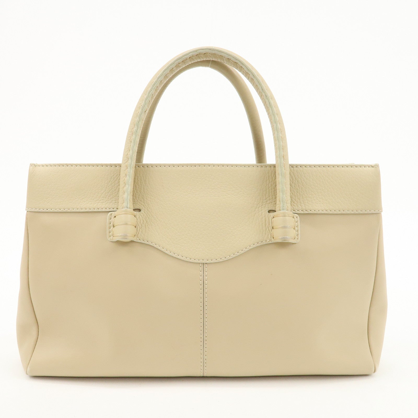 TOD'S Logo Leather Tote Bag Hand Bag Beige Cream Used