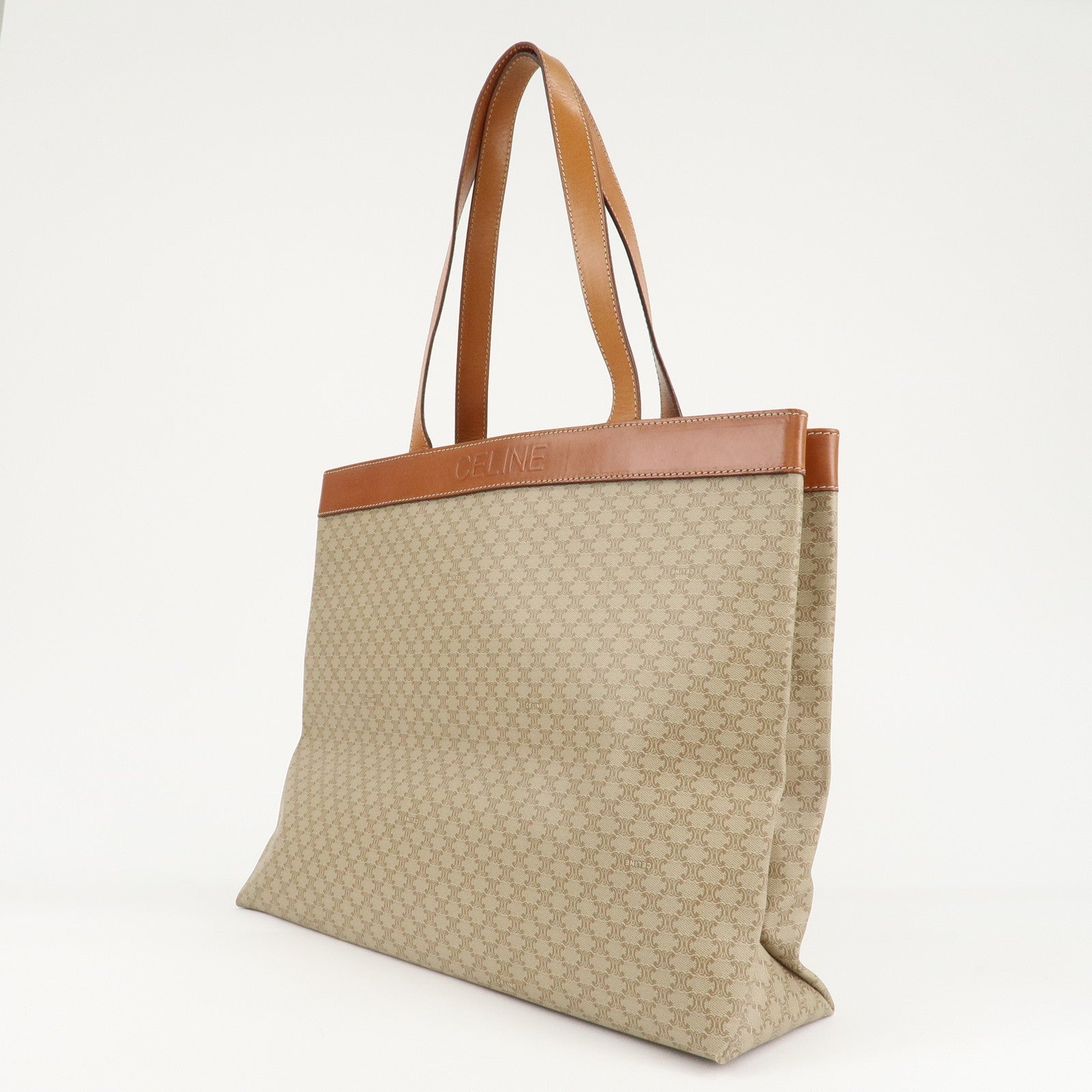 CELINE Macadam PVC Leather Tote Bag Shoulder Bag Beige Brown Used
