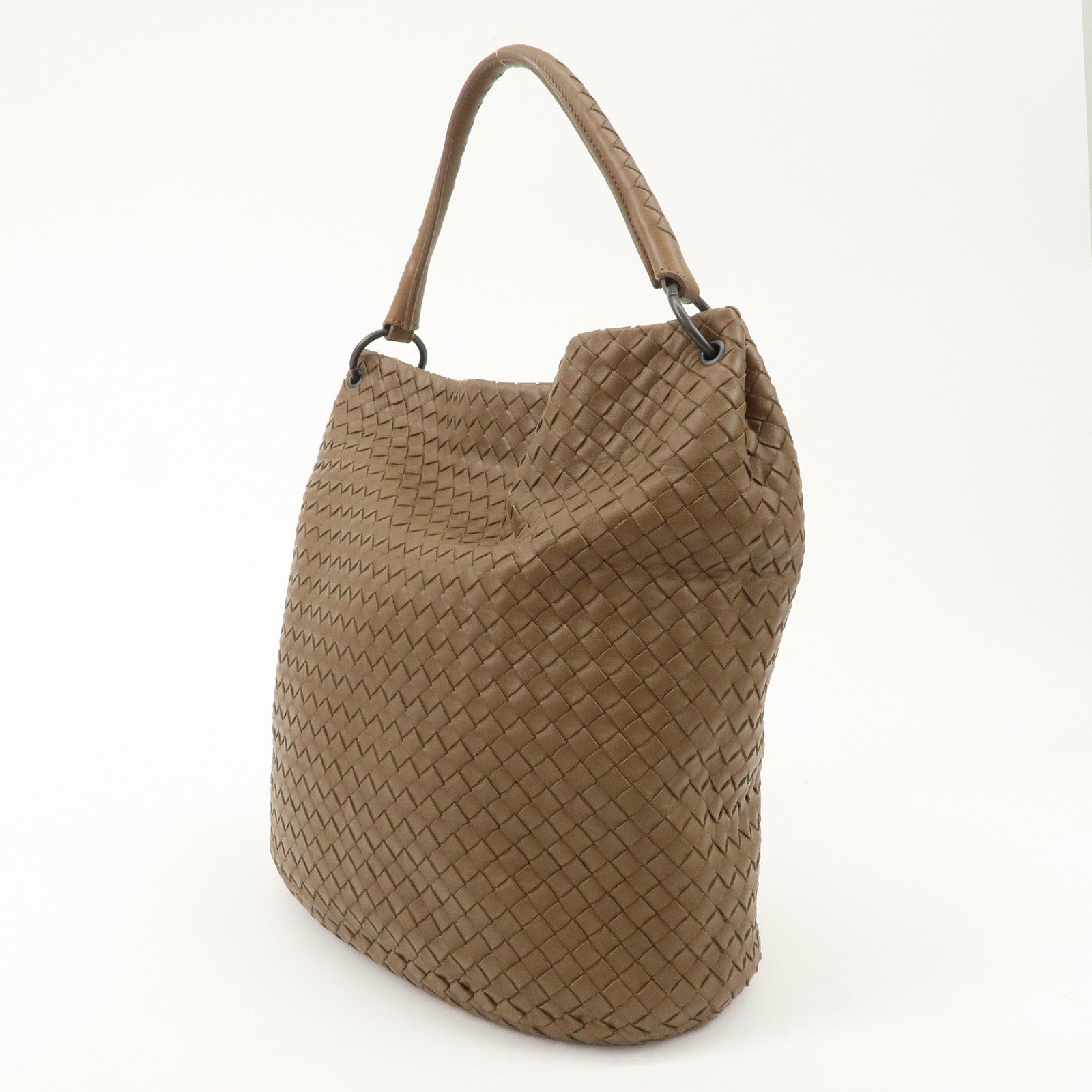 BOTTEGA VENETA Intrecciato Leather Shoulder Bag Brown Used