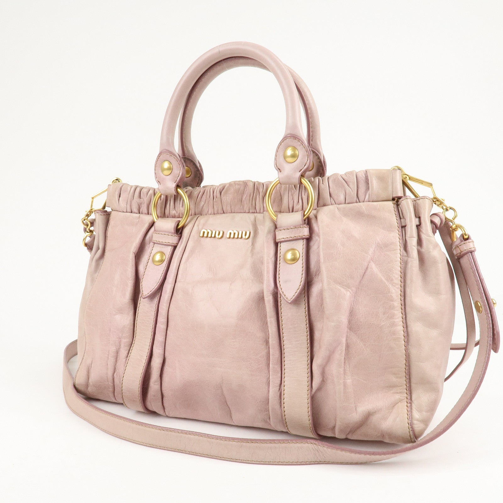 MIU MIU Logo Leather 2WAY Bag Shoulder Bag Hand Bag Pink Used