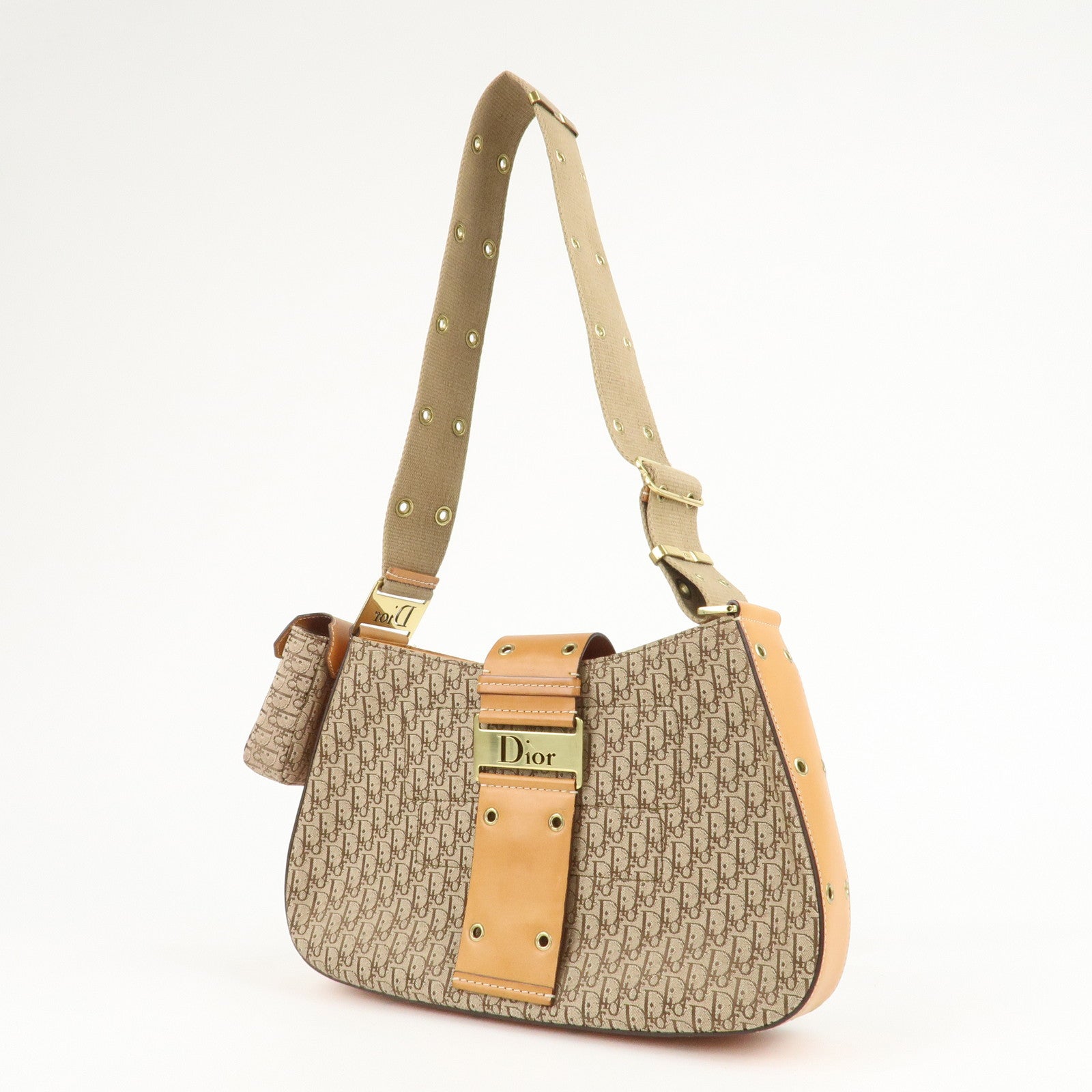 Christian Dior Trotter Canvas Leather Shoulder Bag & Pouch Used