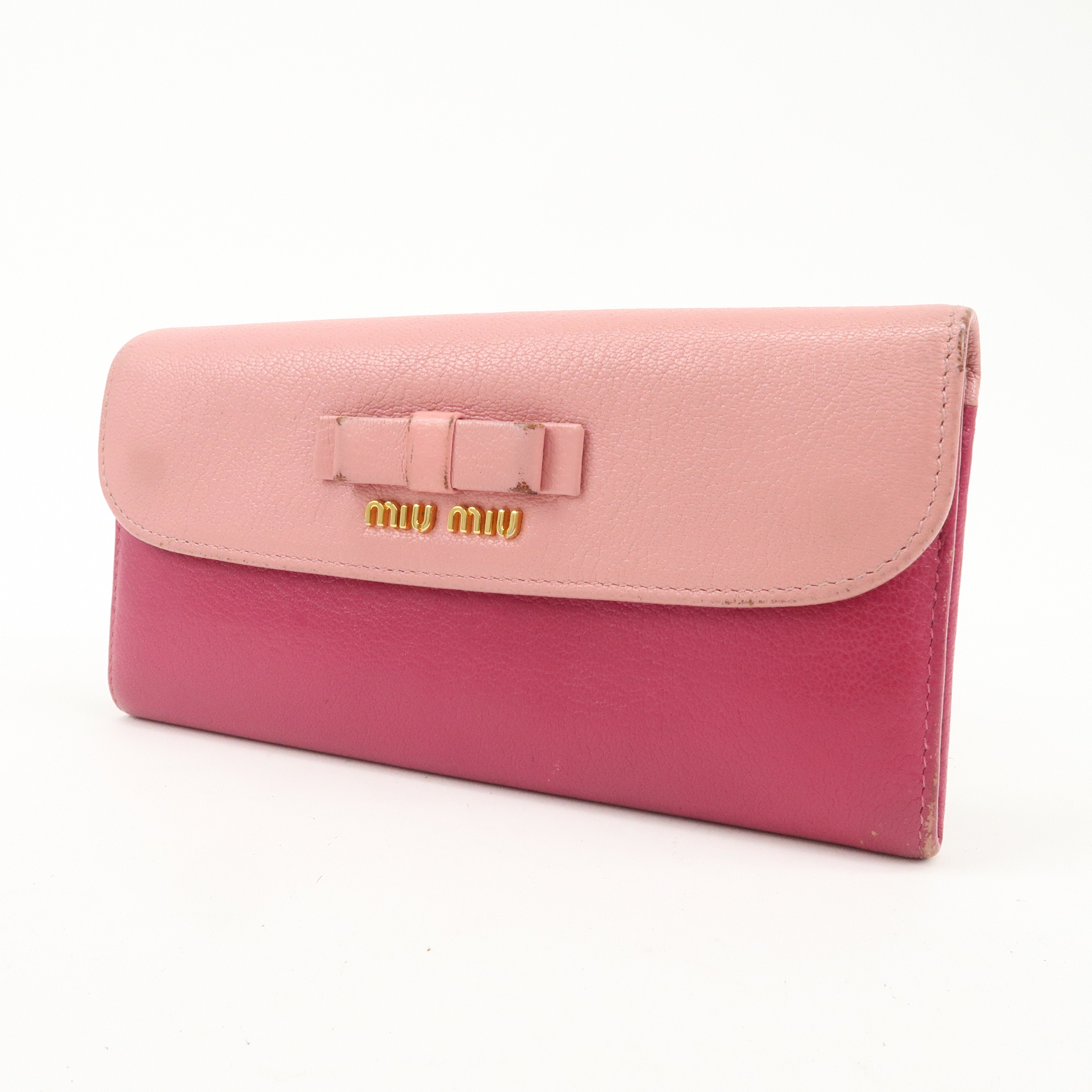 MIU MIU Set of 2 Leather Long Zippy Bi-fold Wallet Pink Used
