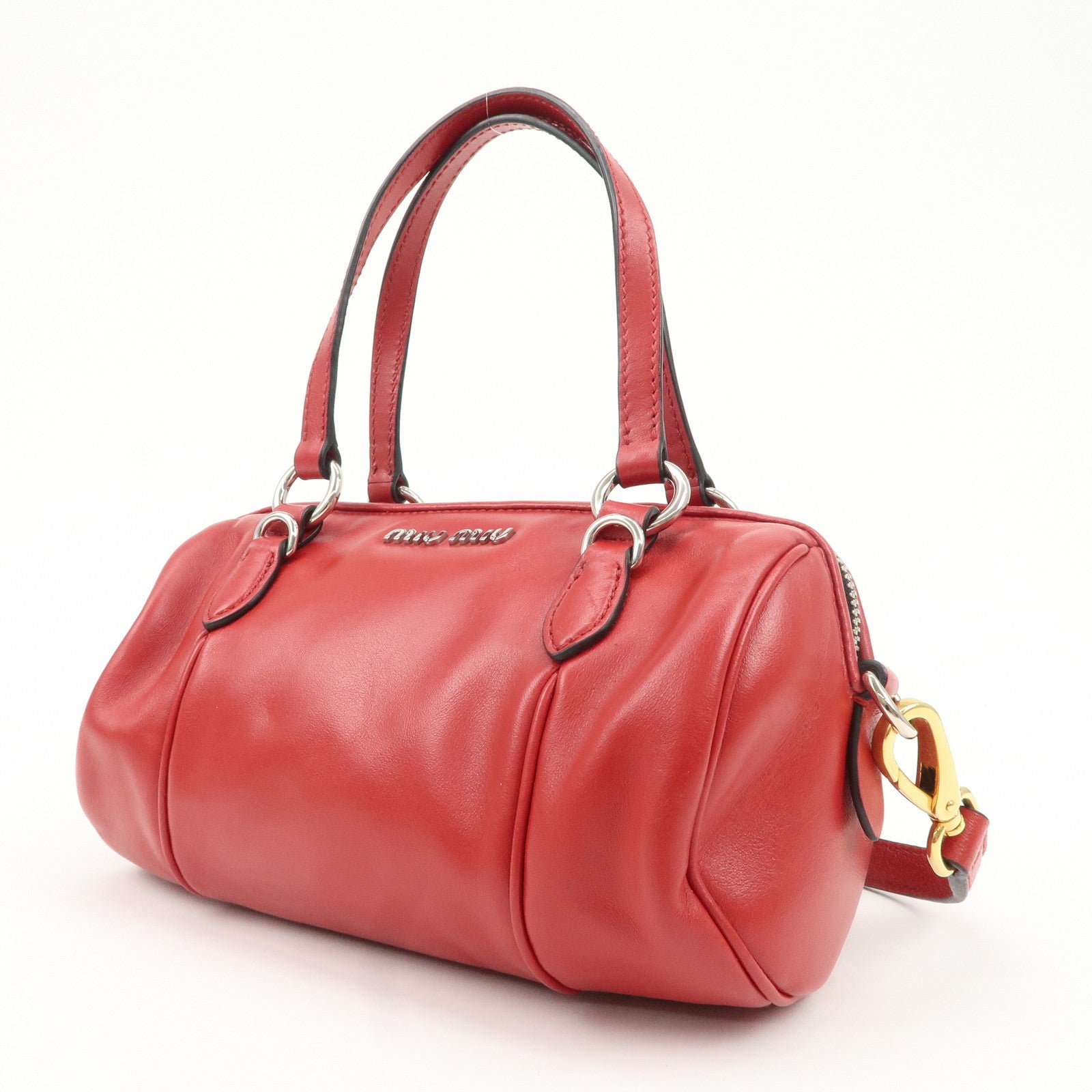 MIU MIU Logo Leather 2Way Shoulder Bag Hand Bag Red 5BH152 Used