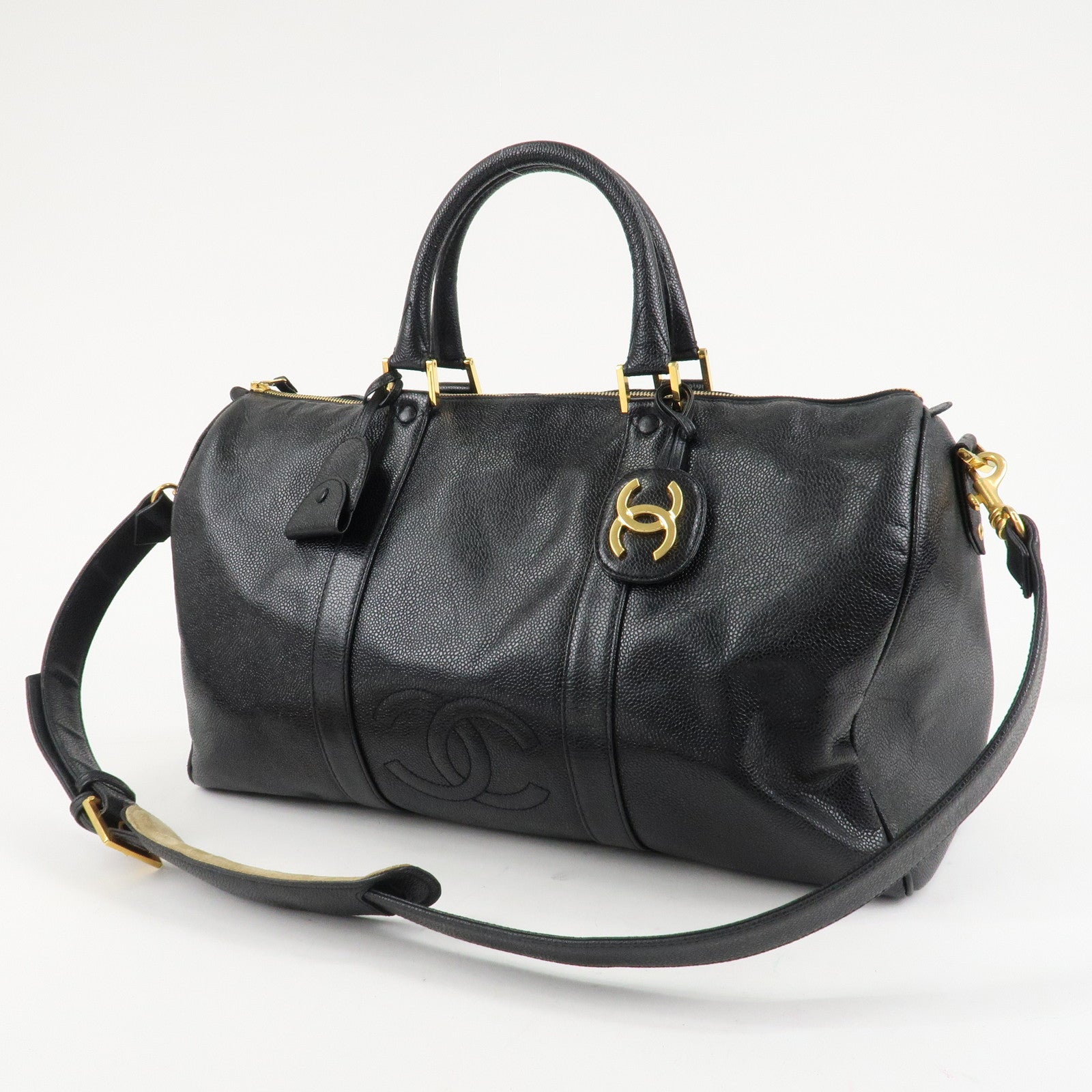 CHANEL Caviar Skin Large COCO 2Way Boston Bag Black Used