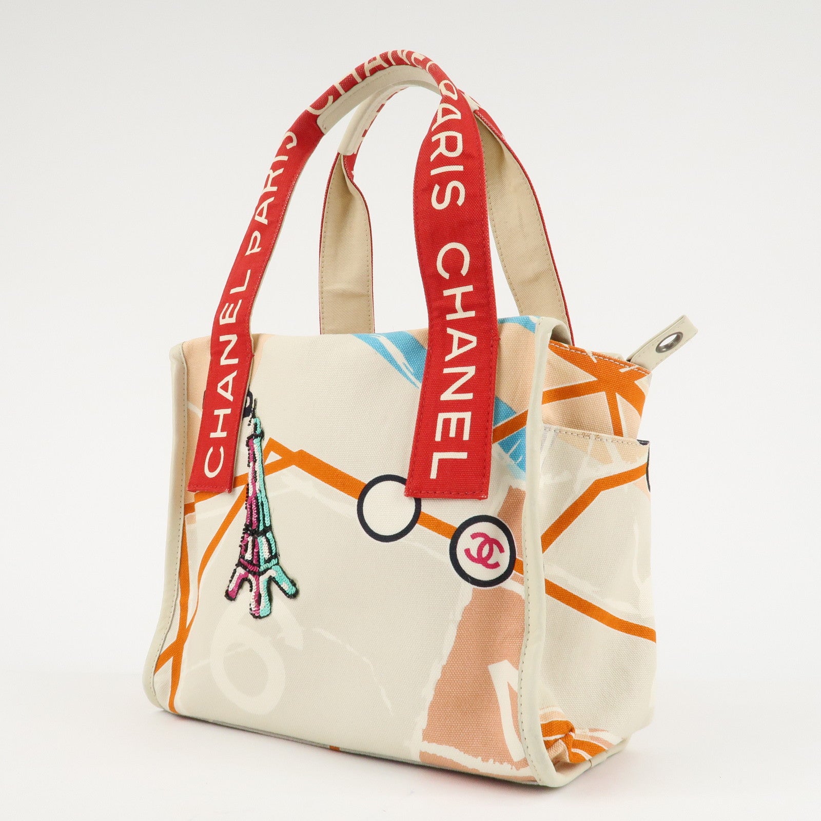 CHANEL Cruise Line Canvas Spangle Paris Map Tote Bag A30833 Used