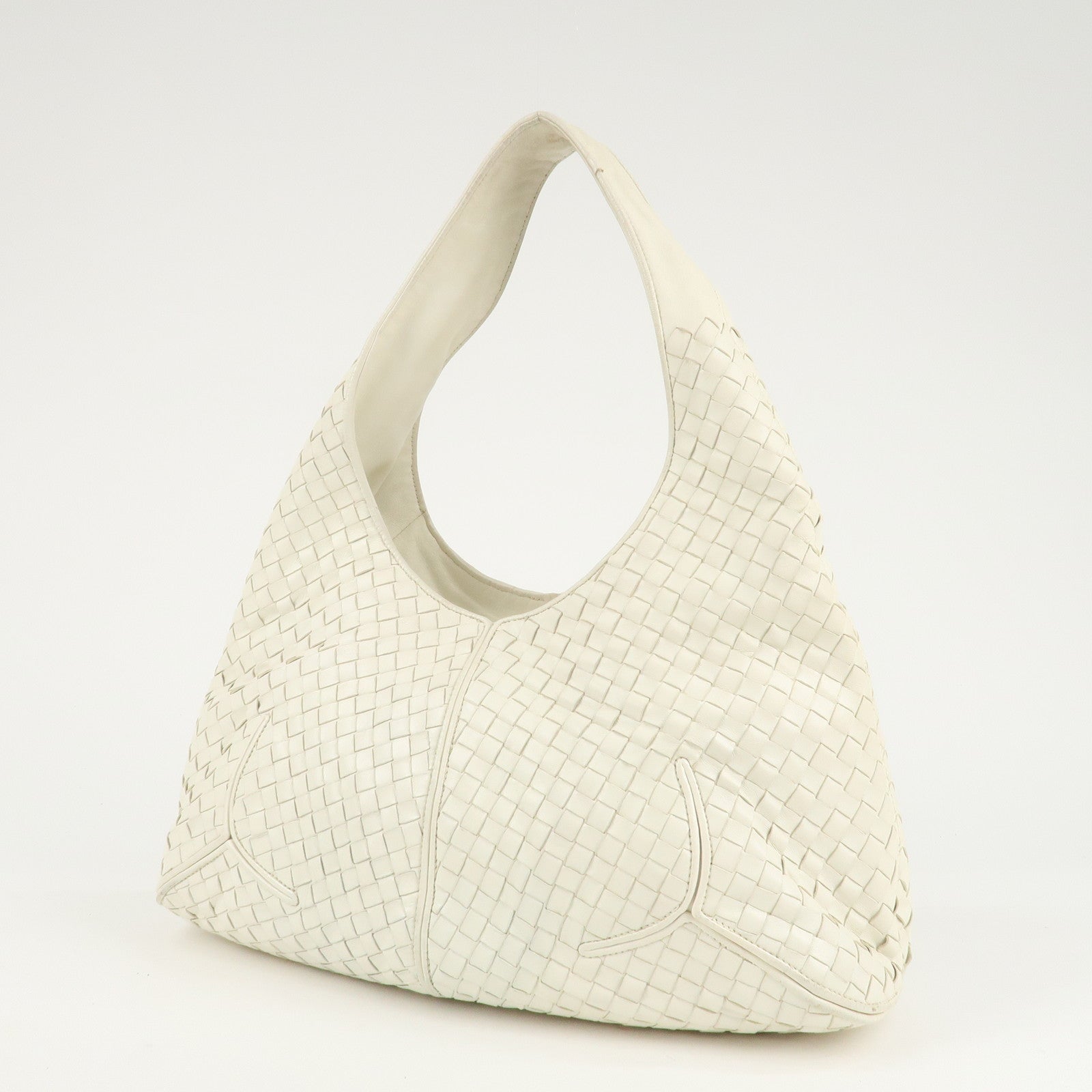 BOTTEGA VENETA Intrecciato Leather Shoulder Bag White 145552 Used