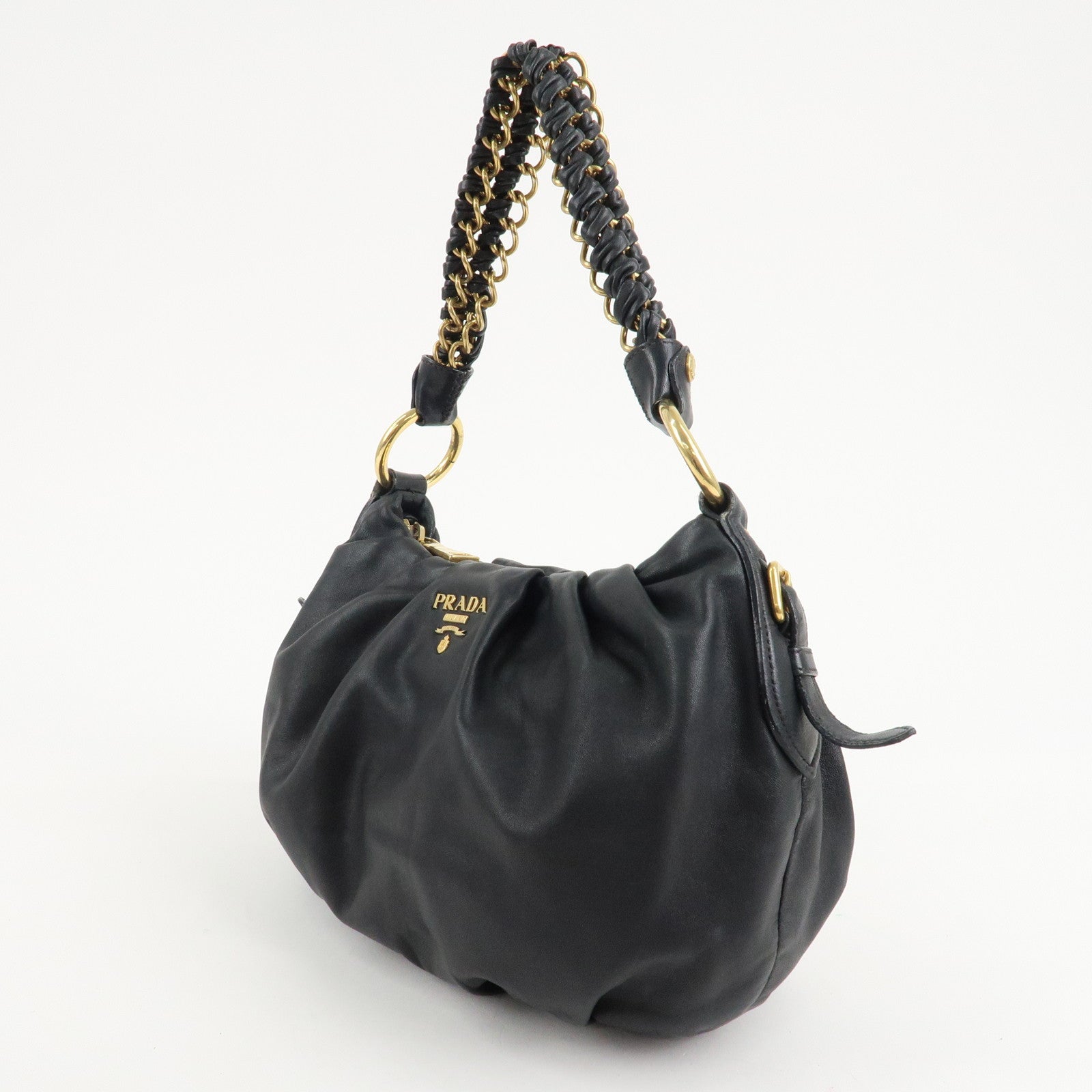 PRADA Leather 2Way Hand Bag Shoulder Bag Black BN2324 Used