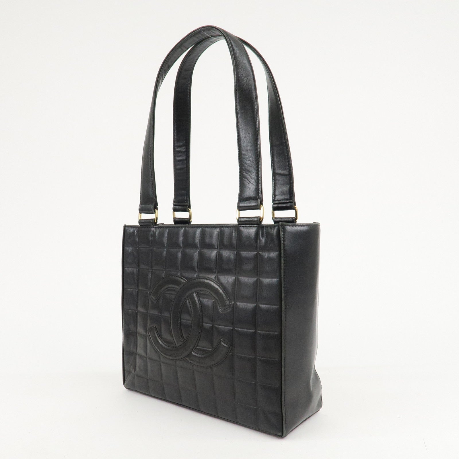 CHANEL COCO Mark Chocolate Bar Lamb Skin Shoulder Bag Black Used