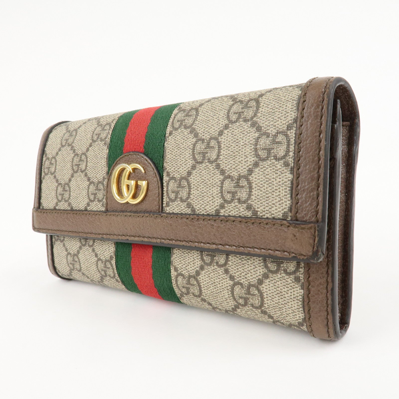 GUCCI Ophidia Sherry GG Supreme Leather Bi-fold Long Wallet 523153 Used
