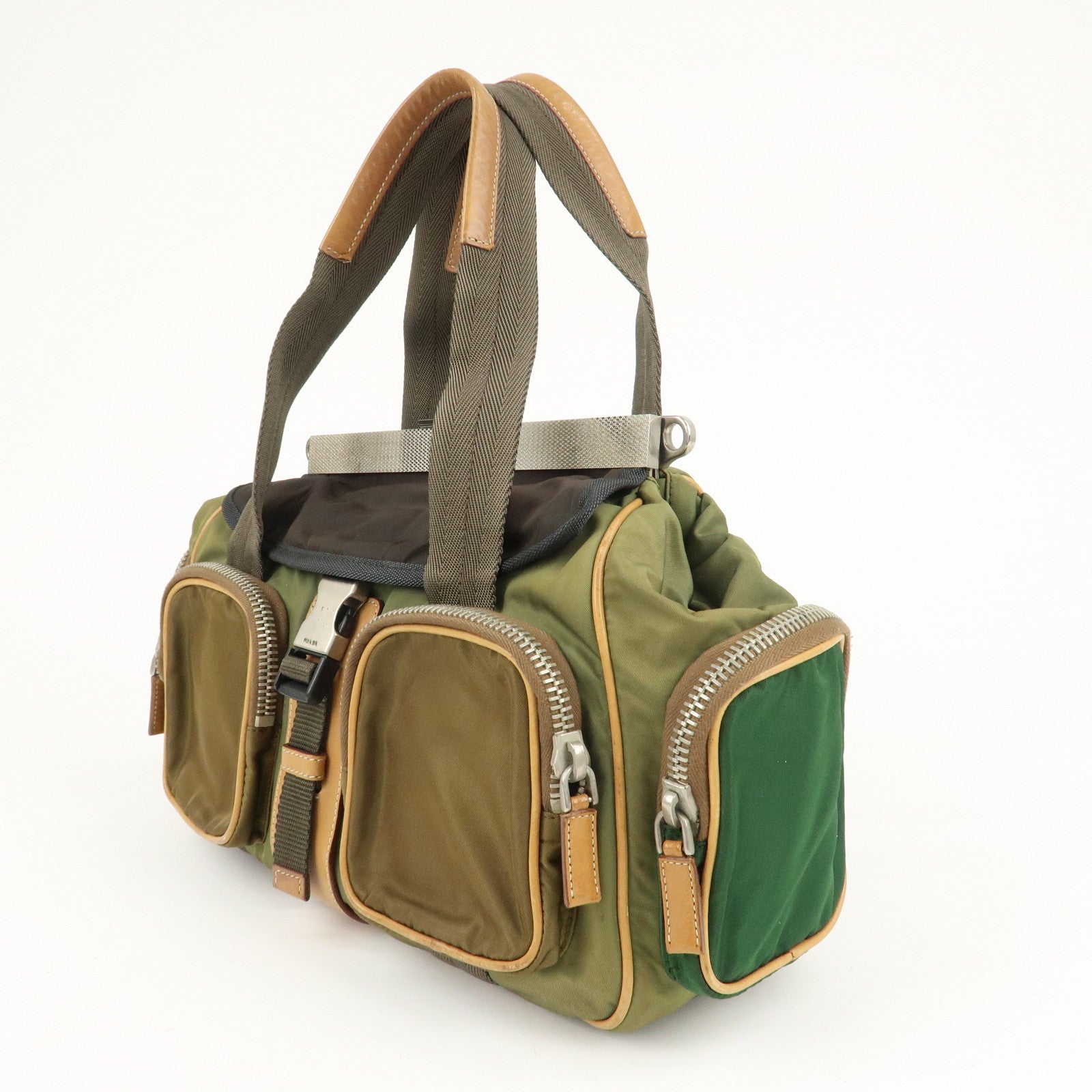PRADA Nylon Leather Shoulder Bag Khaki Brown Green Used
