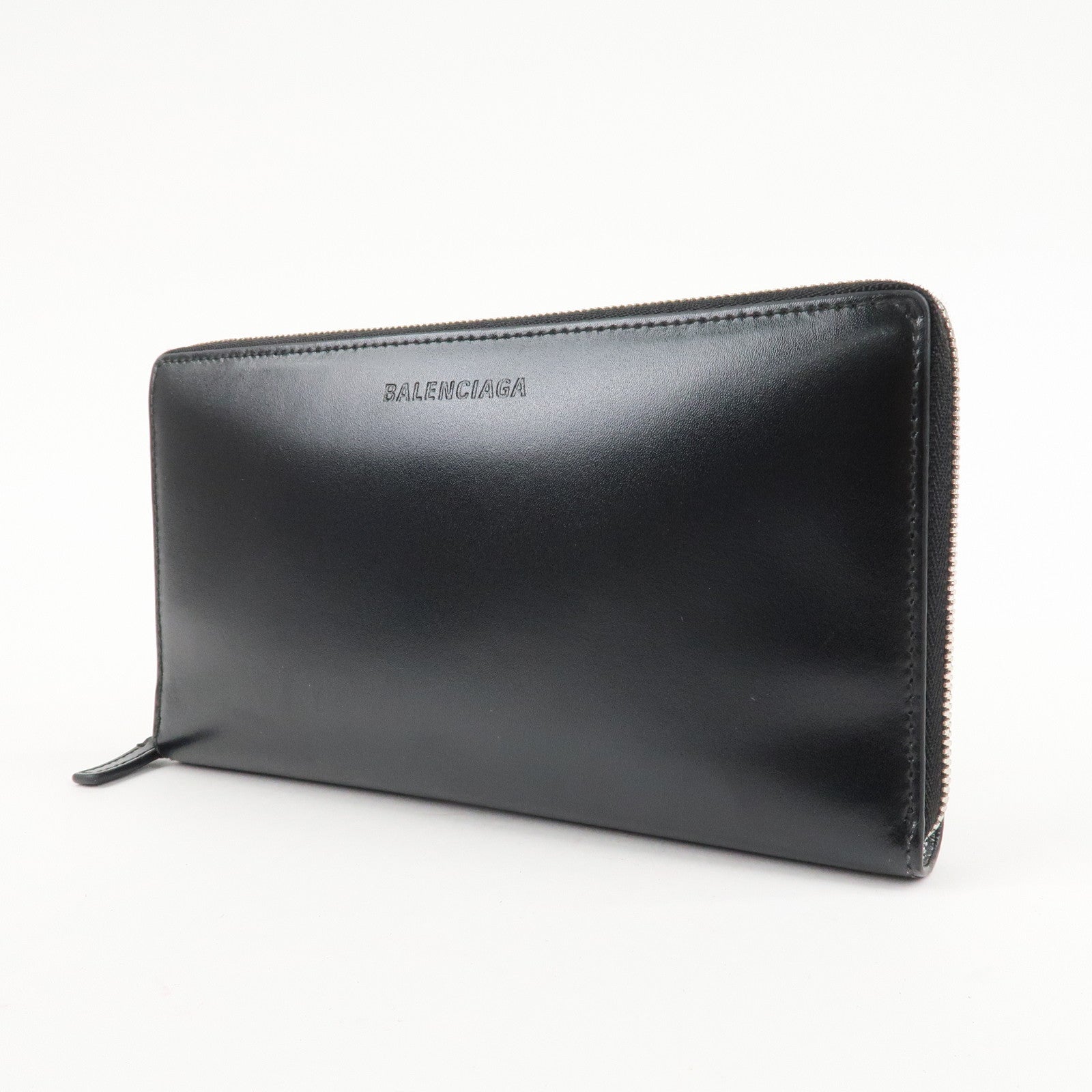 BALENCIAGA Leather Essentials Continental Wallet Black 664041 Used