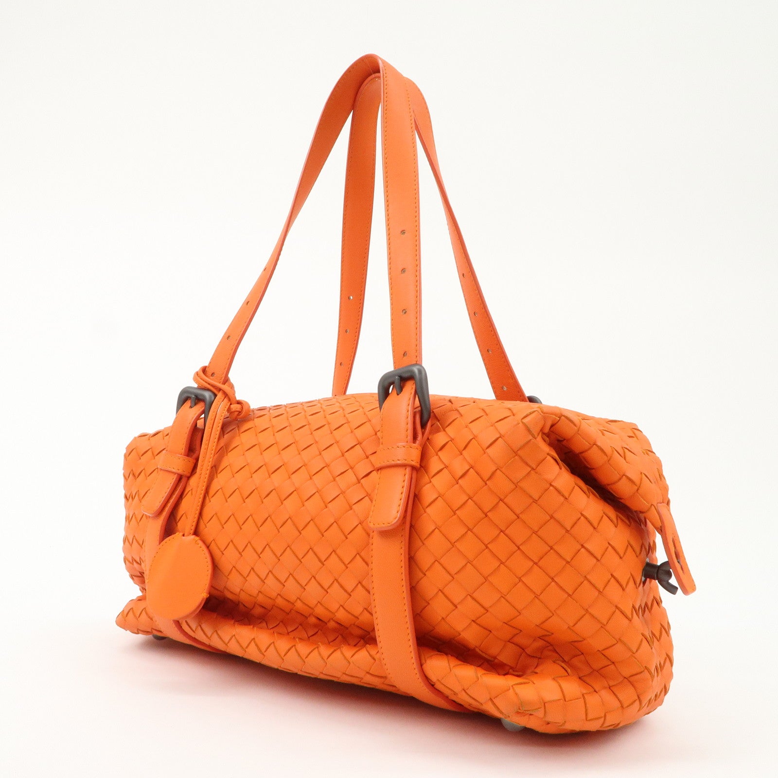 BOTTEGA VENETA Intrecciato Leather Boston Bag Hand Bag Orange Used