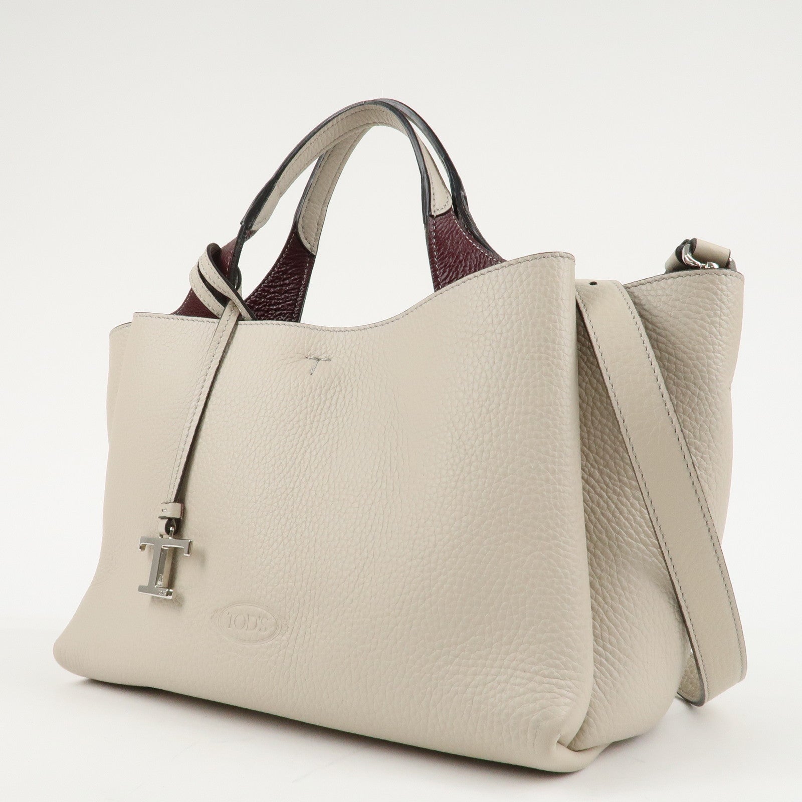 TOD'S T Timeless Leather Bag Mini Shoulder Bag Hand Bag Gray Used