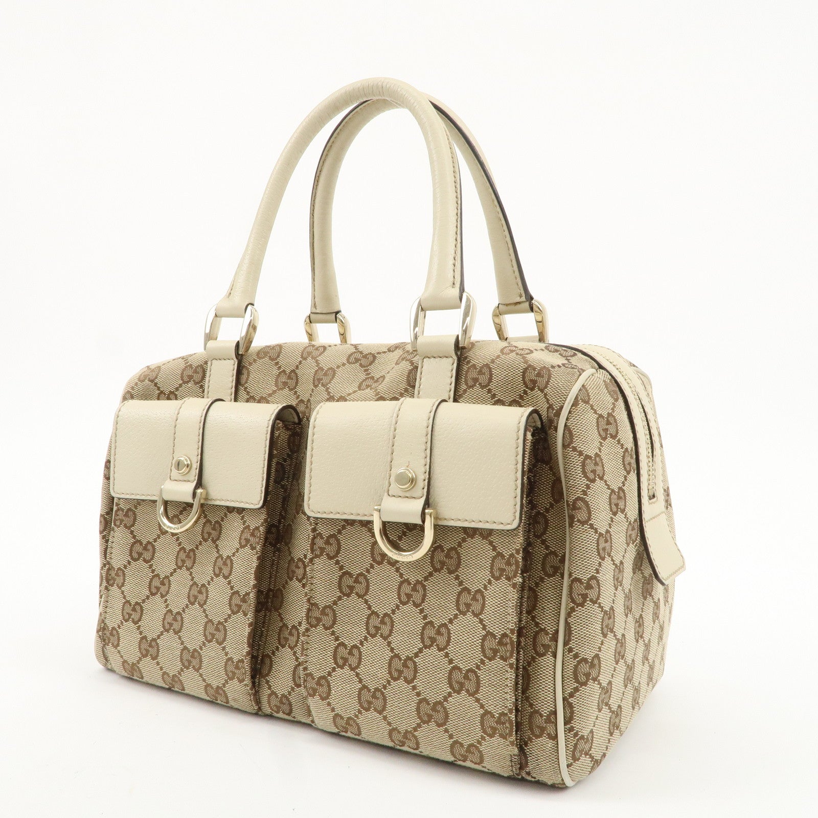 GUCCI Abbey GG Canvas Leather Mini Boston Bag Beige Ivory 153026 Used