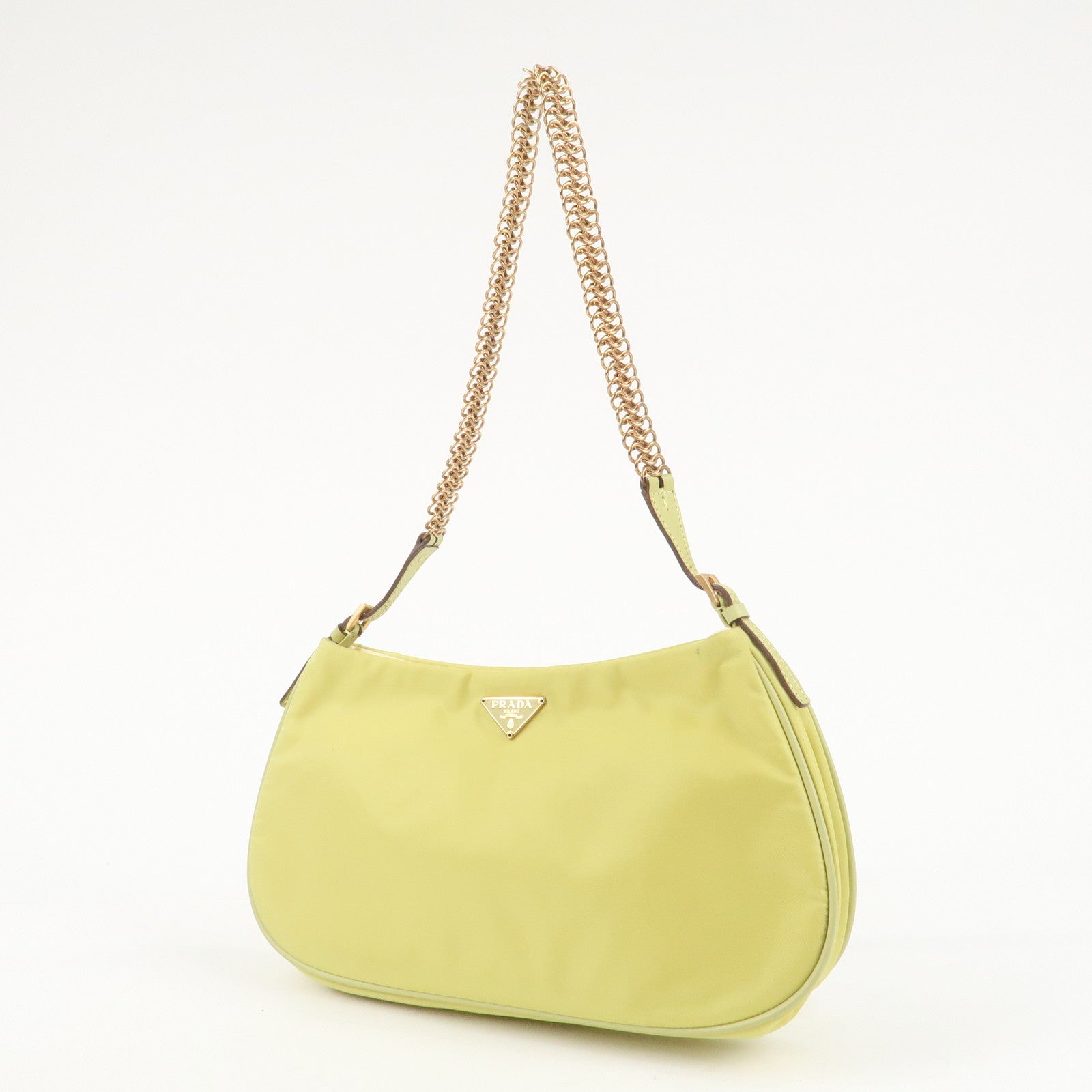 PRADA Nylon Leather Chain Shoulder Bag Yellow BR0105 Used