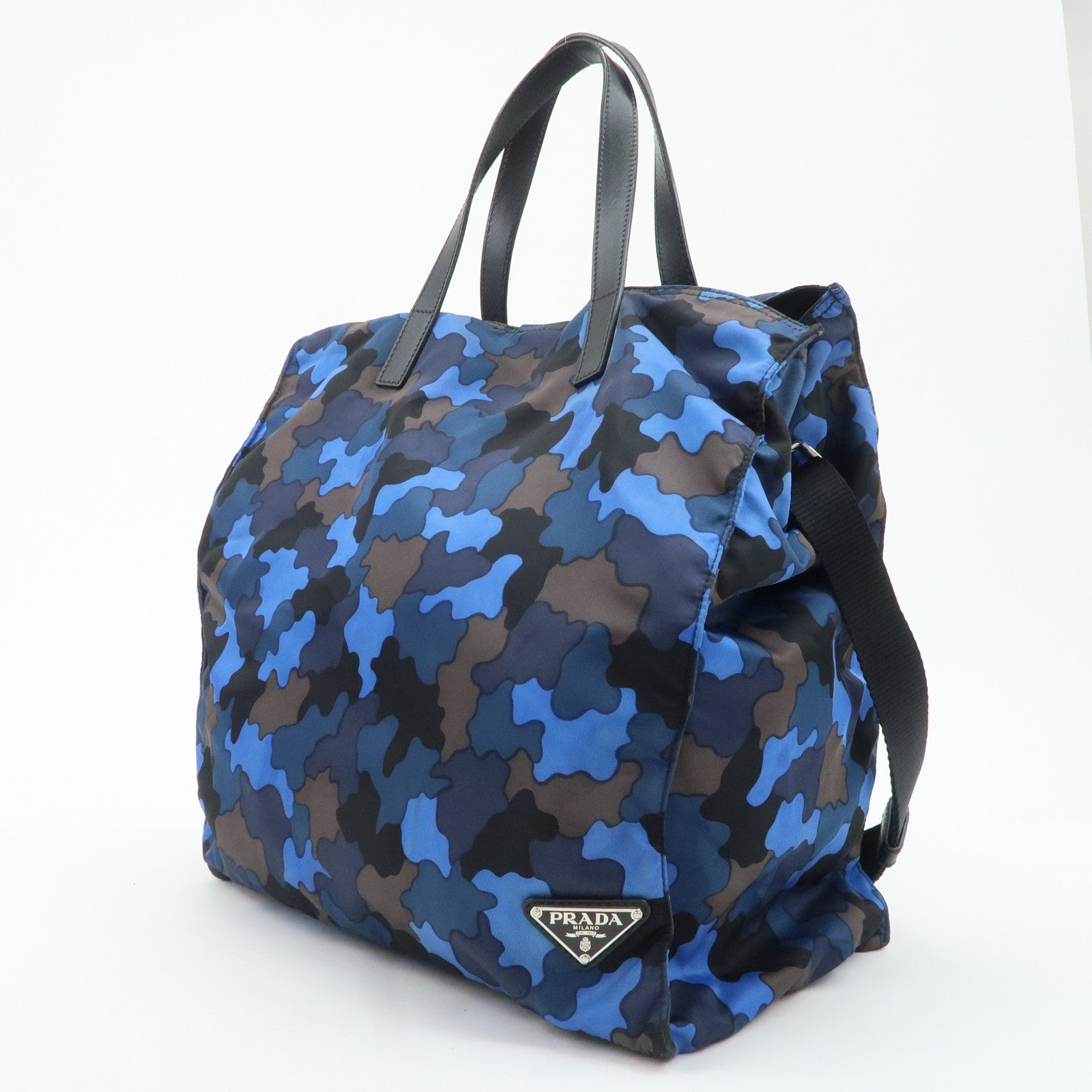 PRADA Logo Camouflage Nylon Leather 2Way Tote Shoulder Bag Used
