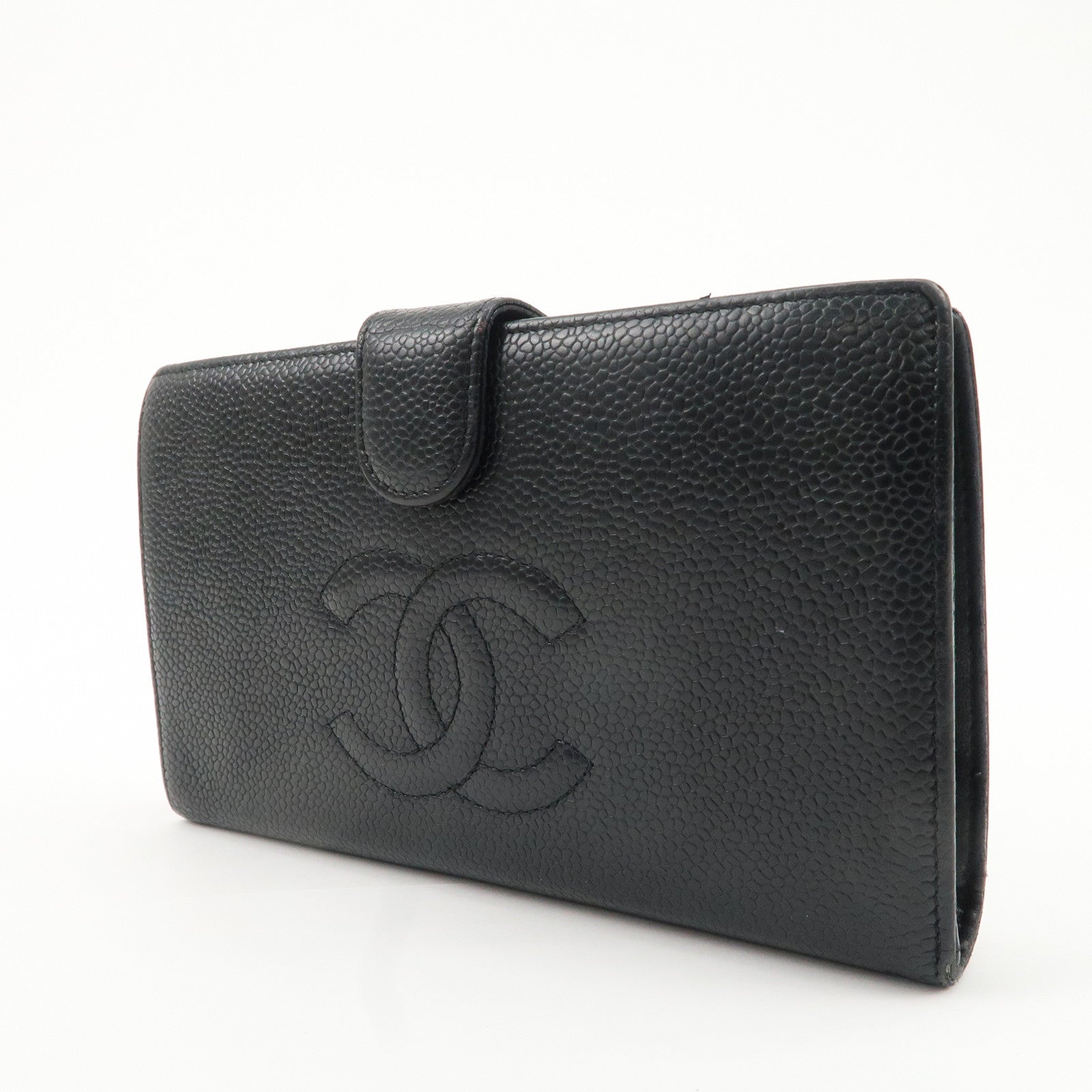 CHANEL COCO Mark Caviar Skin Bi-fold Wallet Black Used