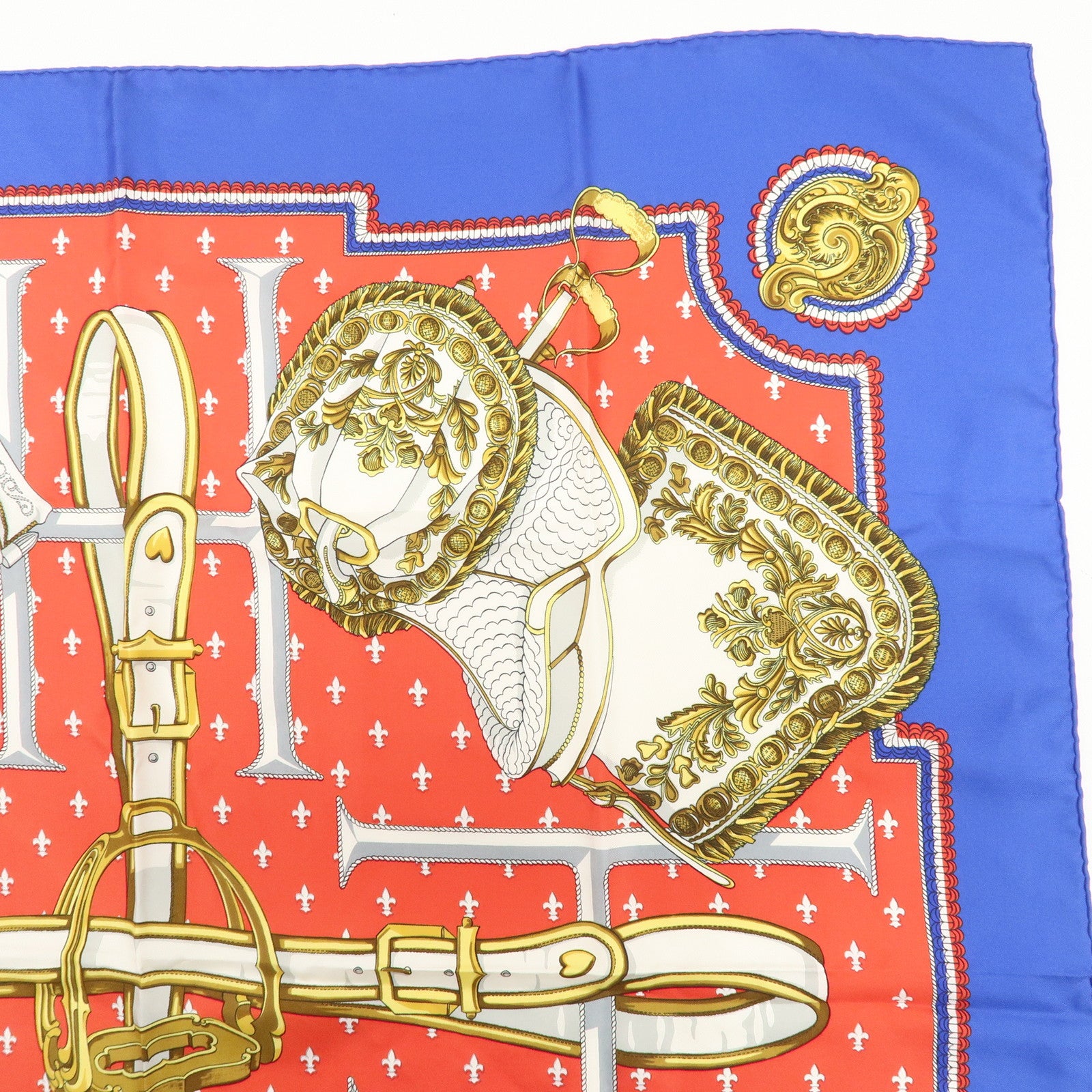 HERMES Carre 90 Silk 100% Scarf Selles A Housse Belt Print Used