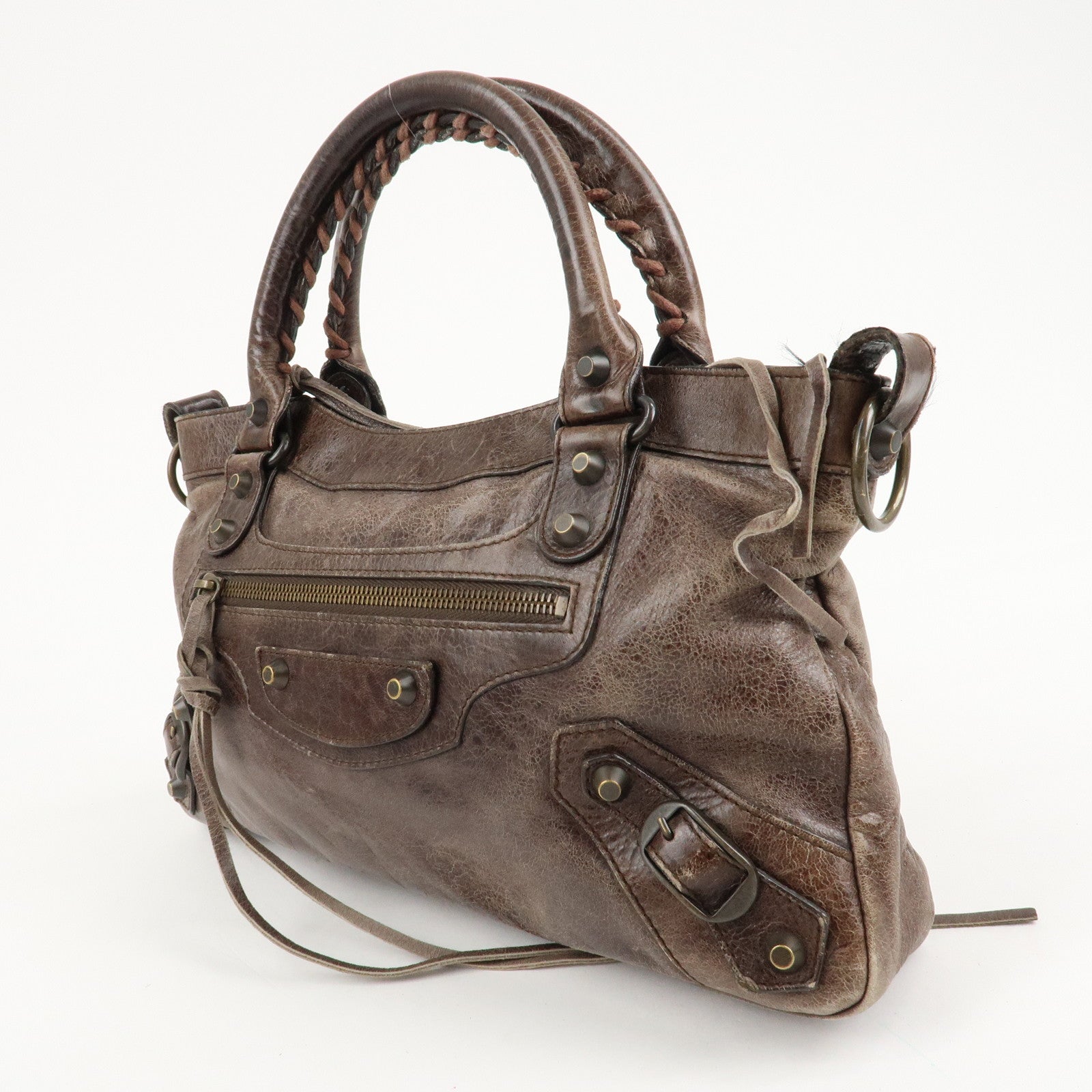 BALENCIAGA The First Leather 2Way Bag Hand Bag Brown 103208 Used