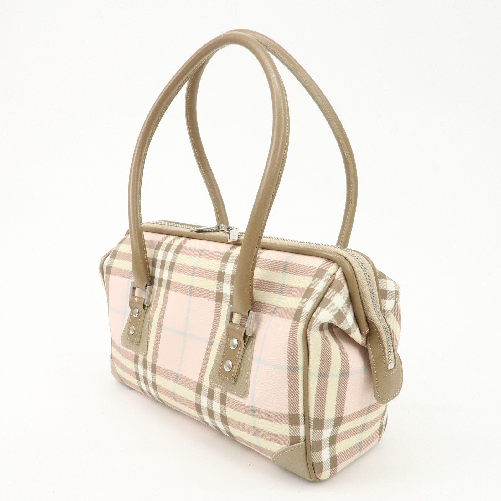BURBERRY PVC Leather Nova Plaid Shoulder Bag Hand Bag Beige Pink Used