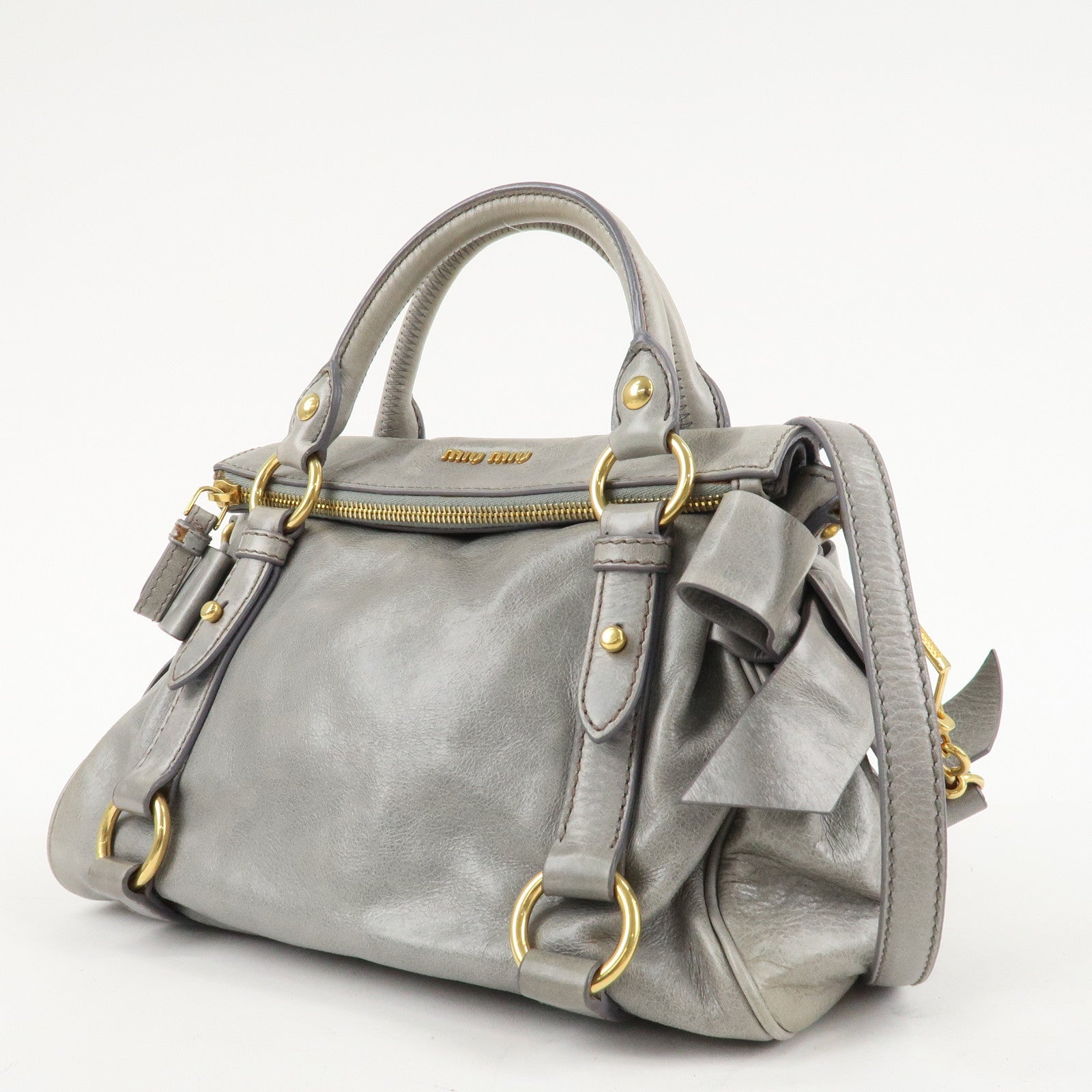 MIU MIU Leather 2Way Bag Hand Bag Shoulder Bag Light Blue Gold HDW Used