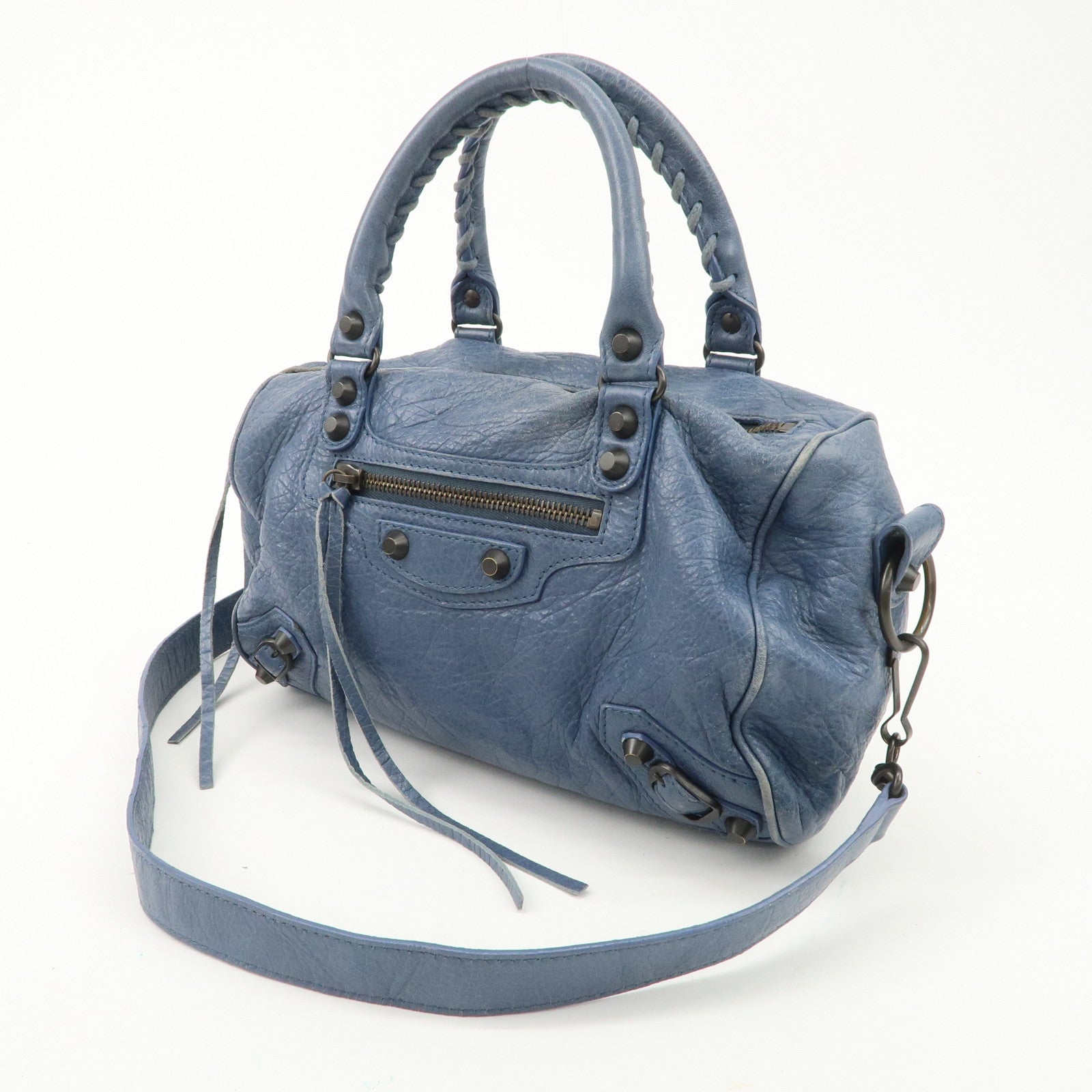BALENCIAGA Classic Mini Twiggy Leather 2Way Bag Blue 327103 Used