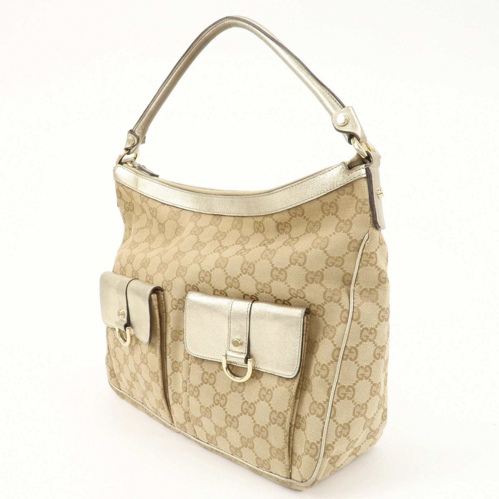 GUCCI GG Canvas Leather Shoulder Bag 153025 Used