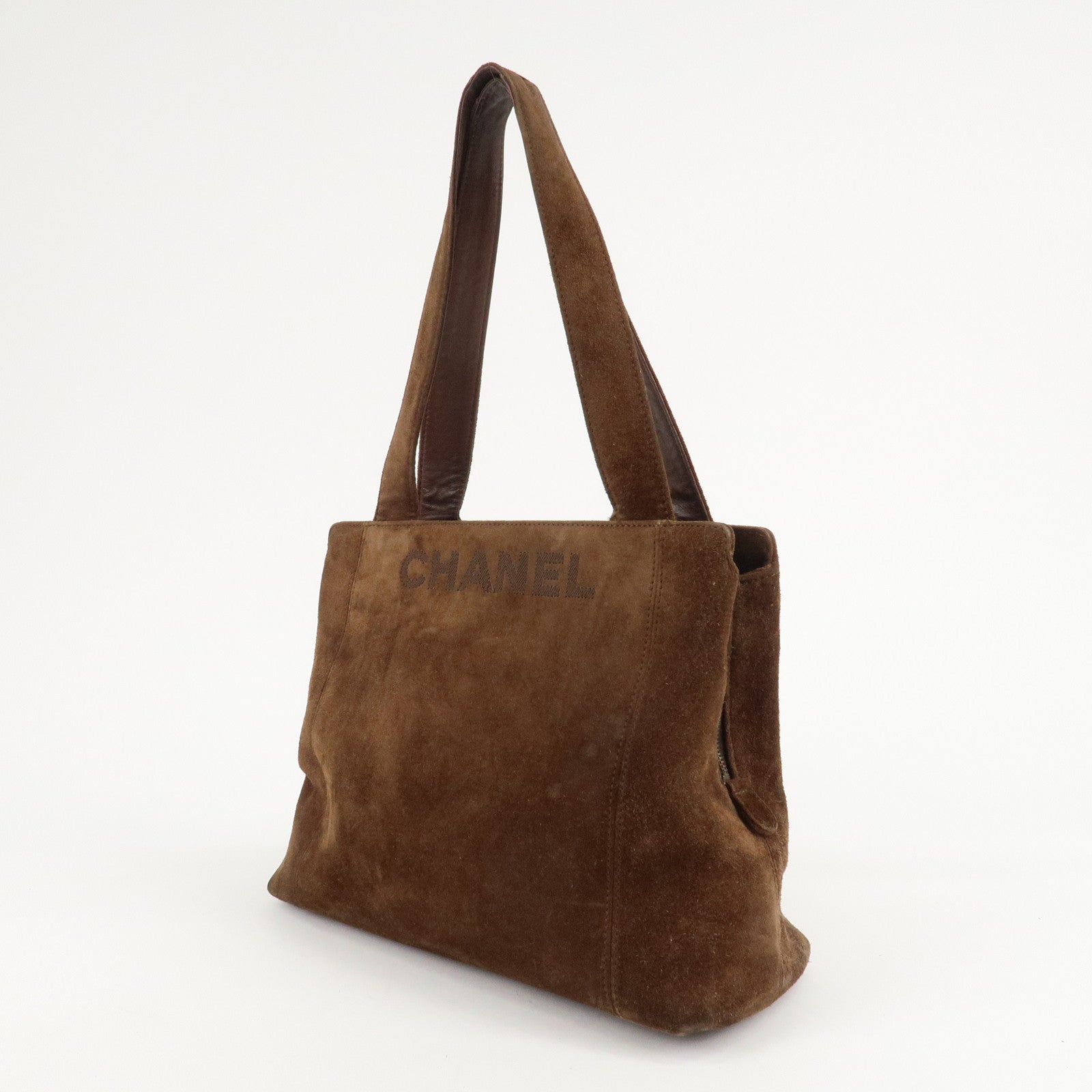 CHANEL Suede Tote Bag Shoulder Bag Hand Bag Brown Used