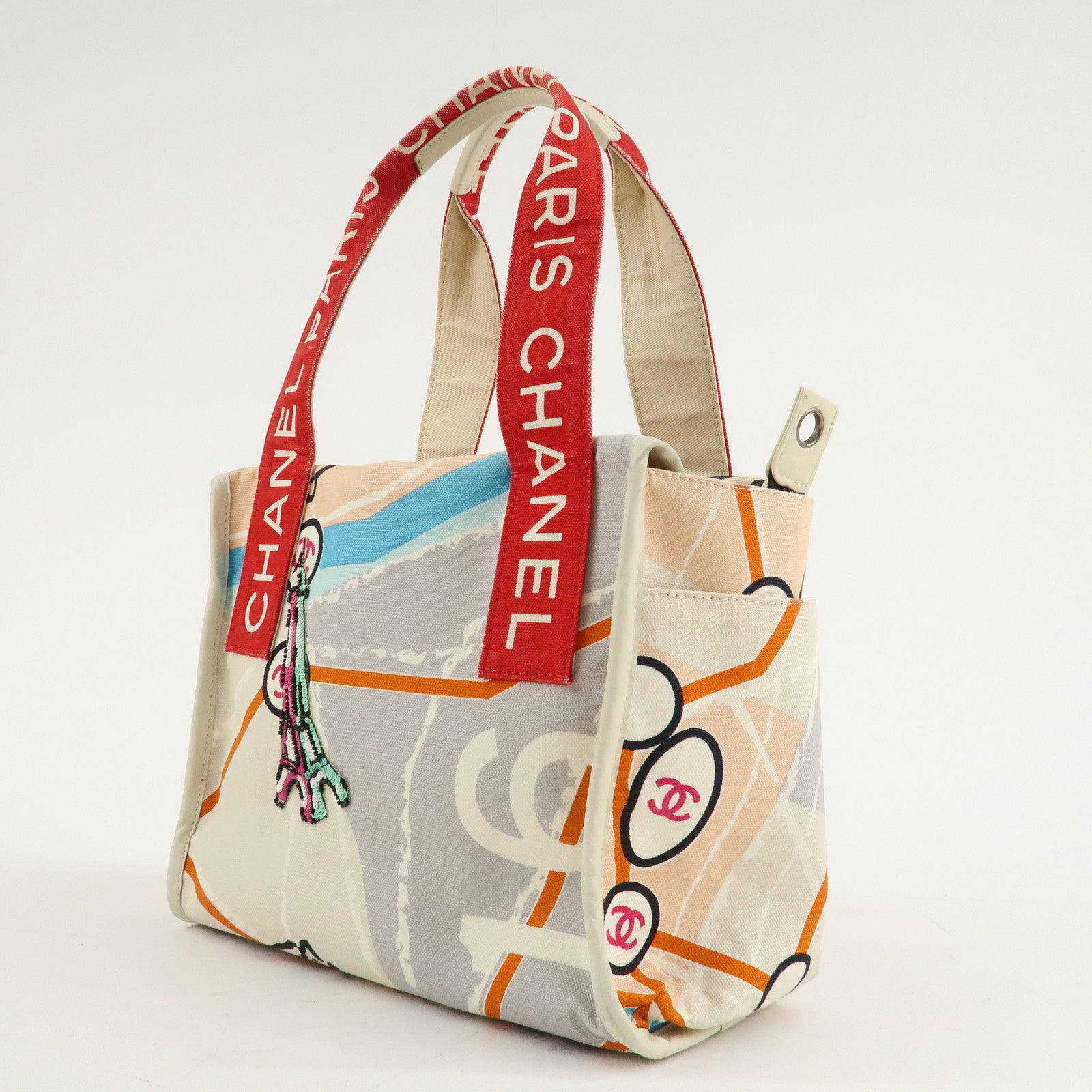 CHANEL Cruise Line Canvas Spangle Paris Map Tote Bag A30833 Used