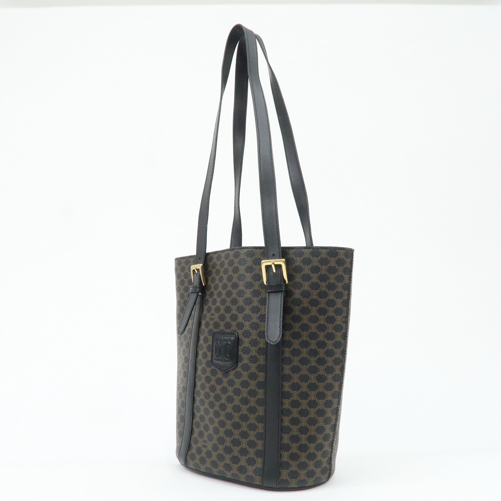 CELINE Macadam PVC Leather Tote Bag Shoulder Bag Brown Black Used