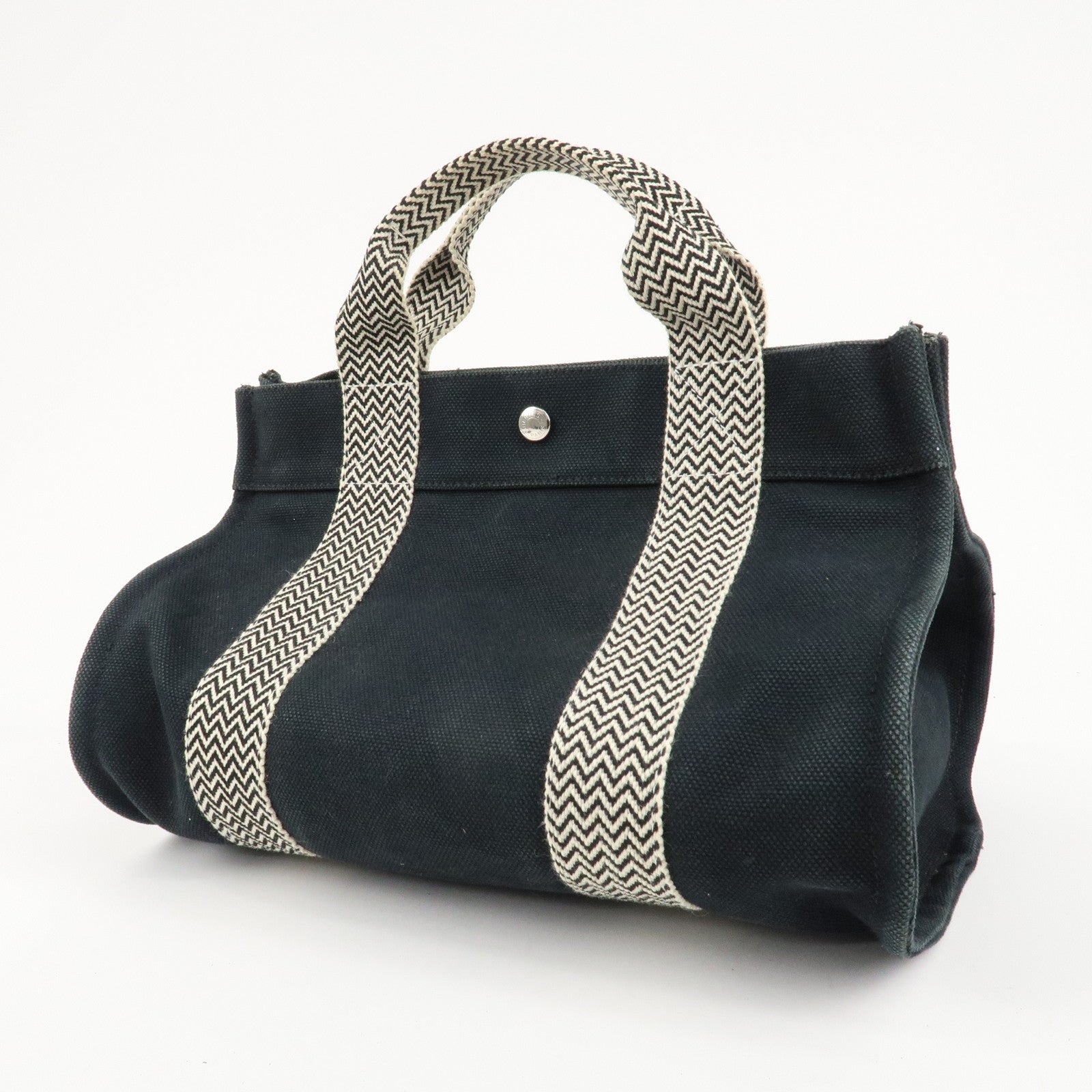 HERMES Canvas Cannes PM Tote Hand Bag Black Used