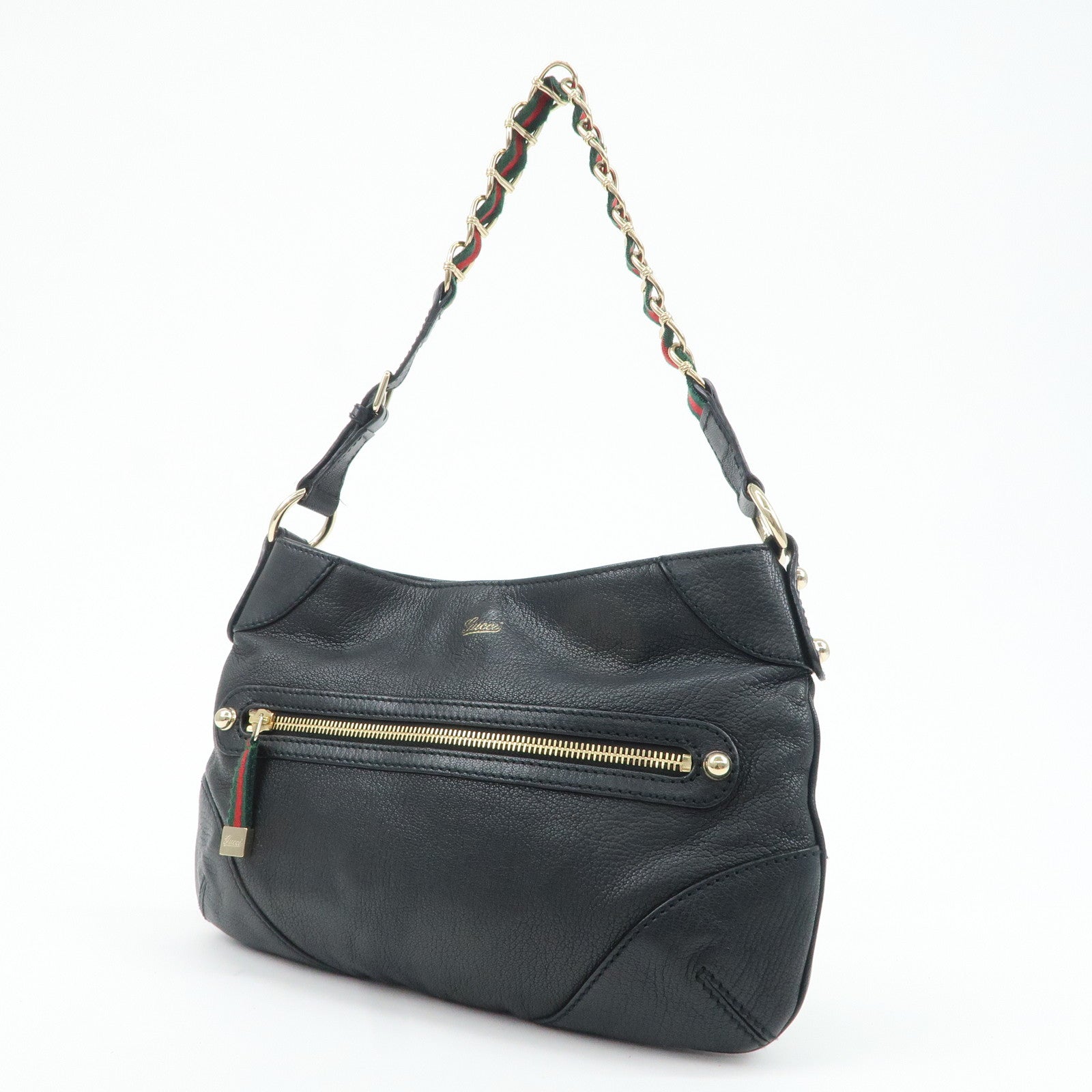 GUCCI Sherry Leather Chain Shoulder Bag Hand Bag Black 153011 Used