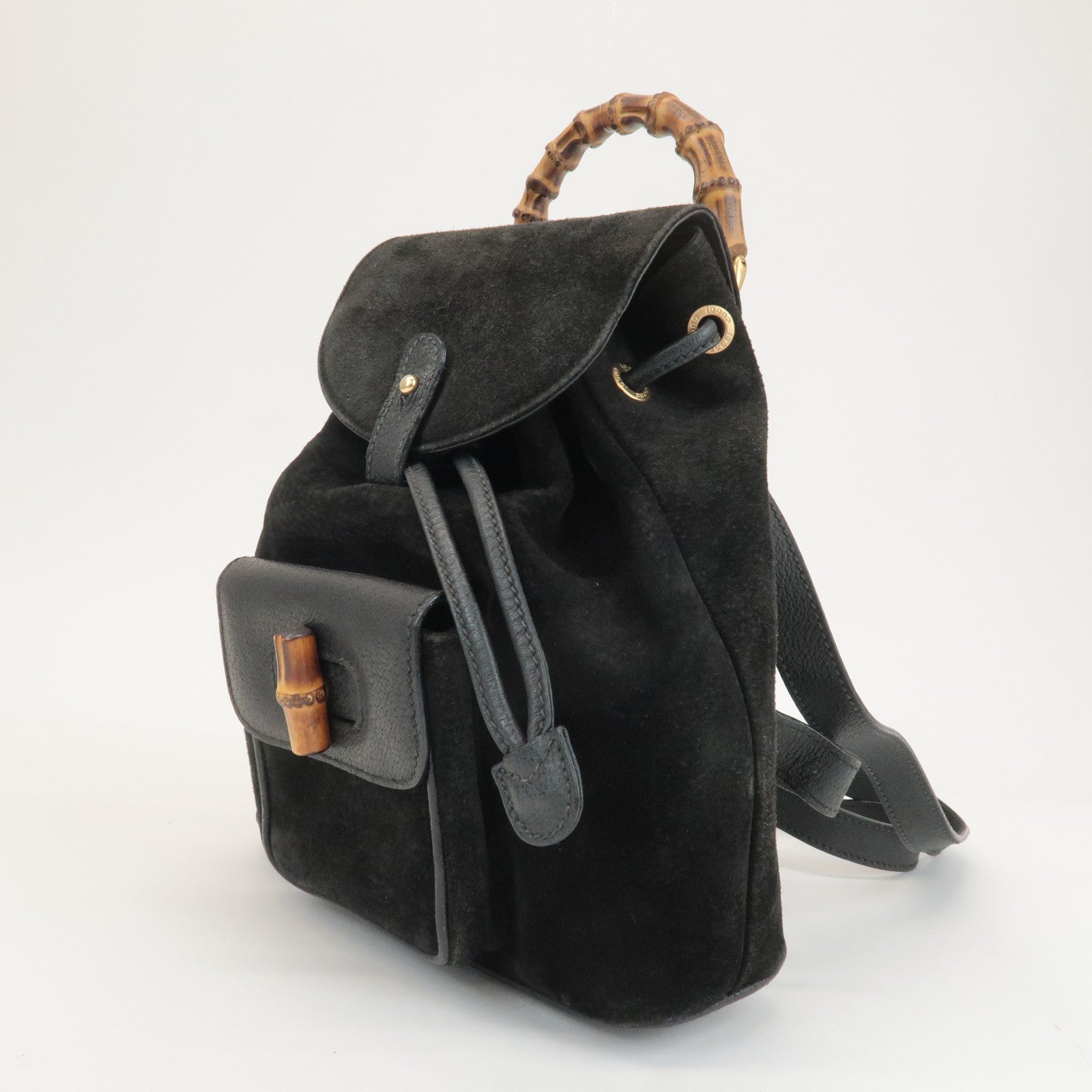 GUCCI Bamboo Suede Leather Mini Back Pack Black 00.2034.0030 Used