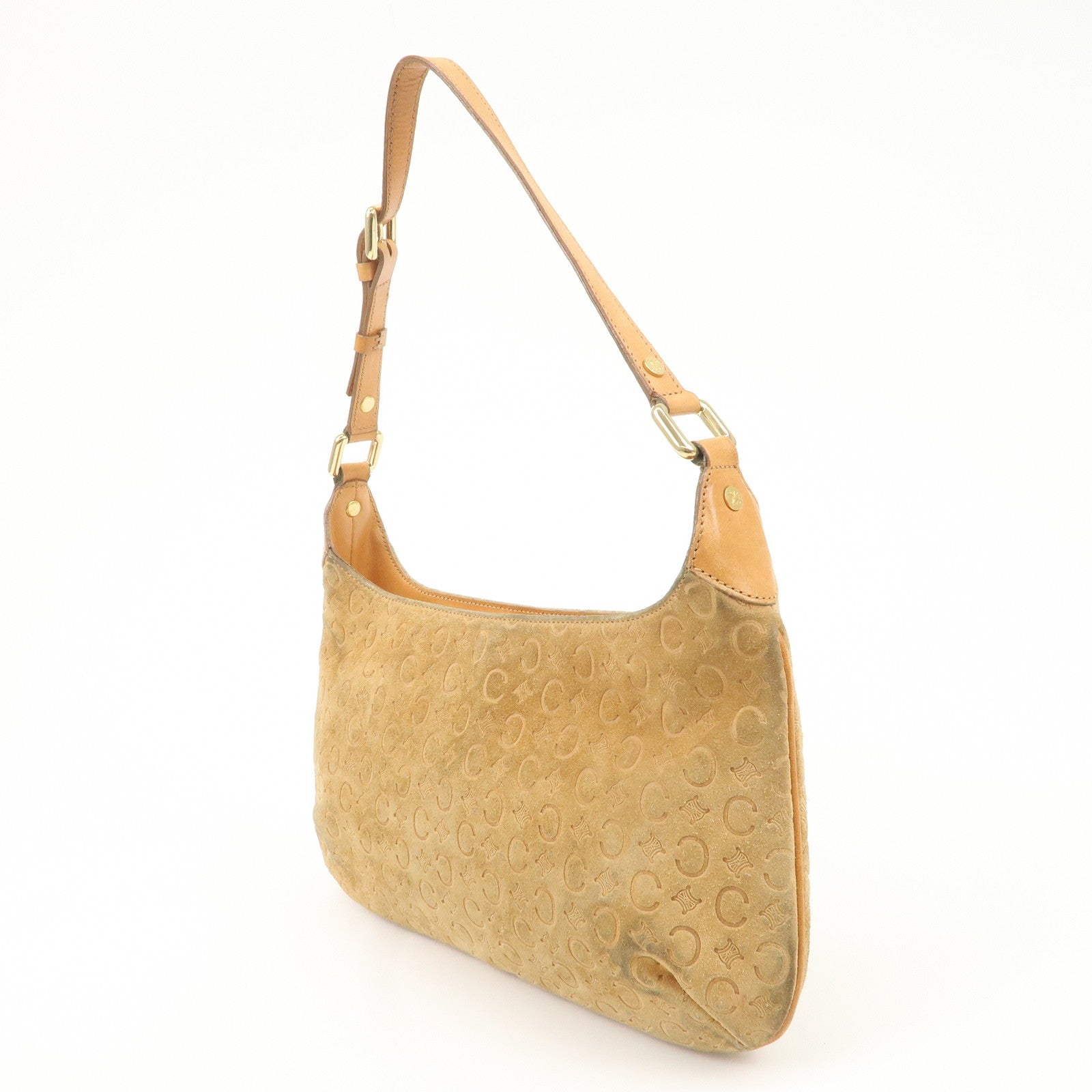 CELINE C Macadam Suede Leather Shoulder Bag Brown Used