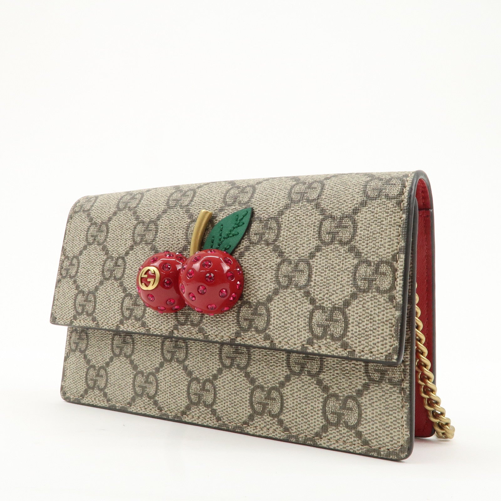 GUCCI GG Supreme Leather Cherry Chain Shoulder Bag 481291 Used